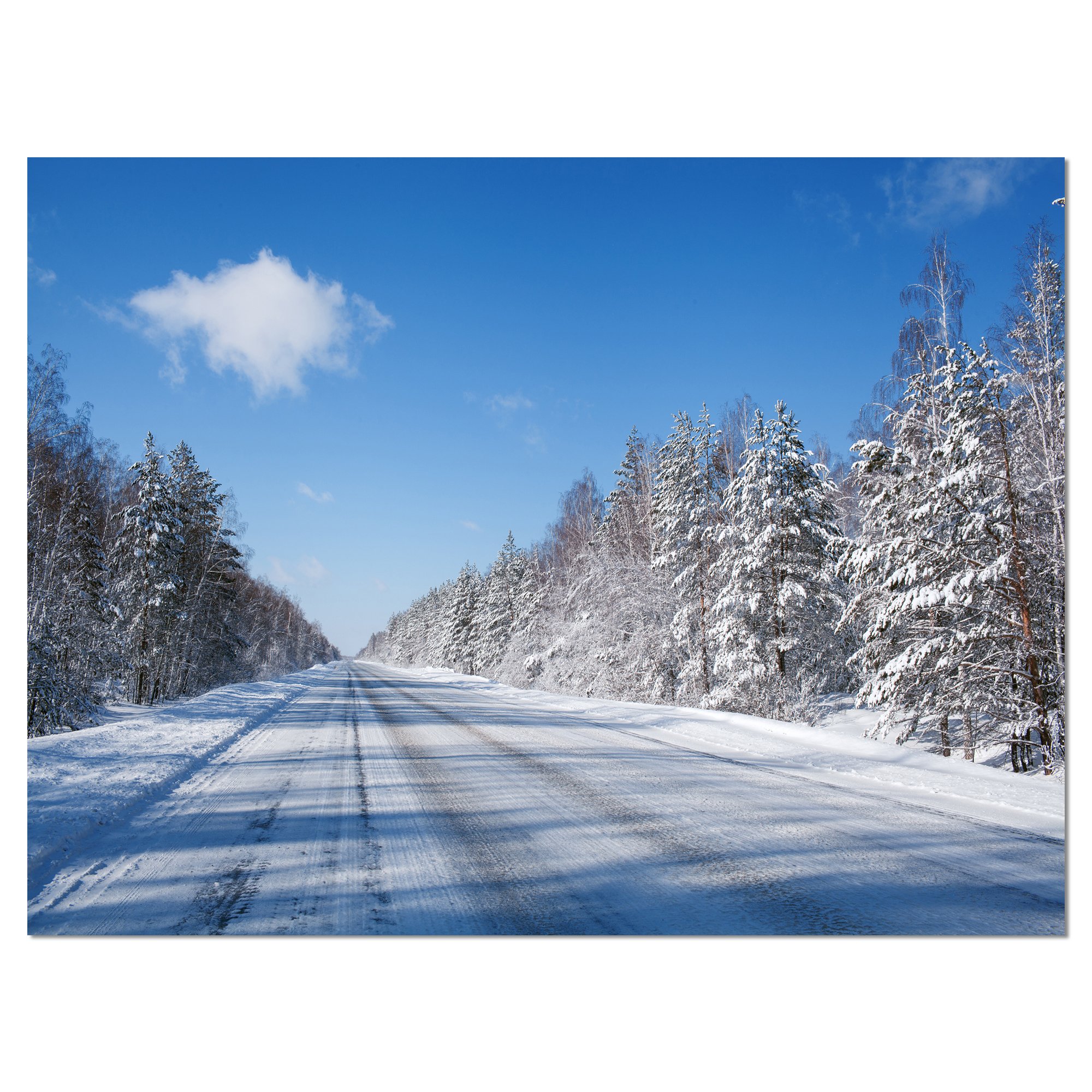 Winter Road Landscape Photography Canvas Art Print - Stunning Snowy Scenery Wall Decor for Living Room, Bedroom & Office