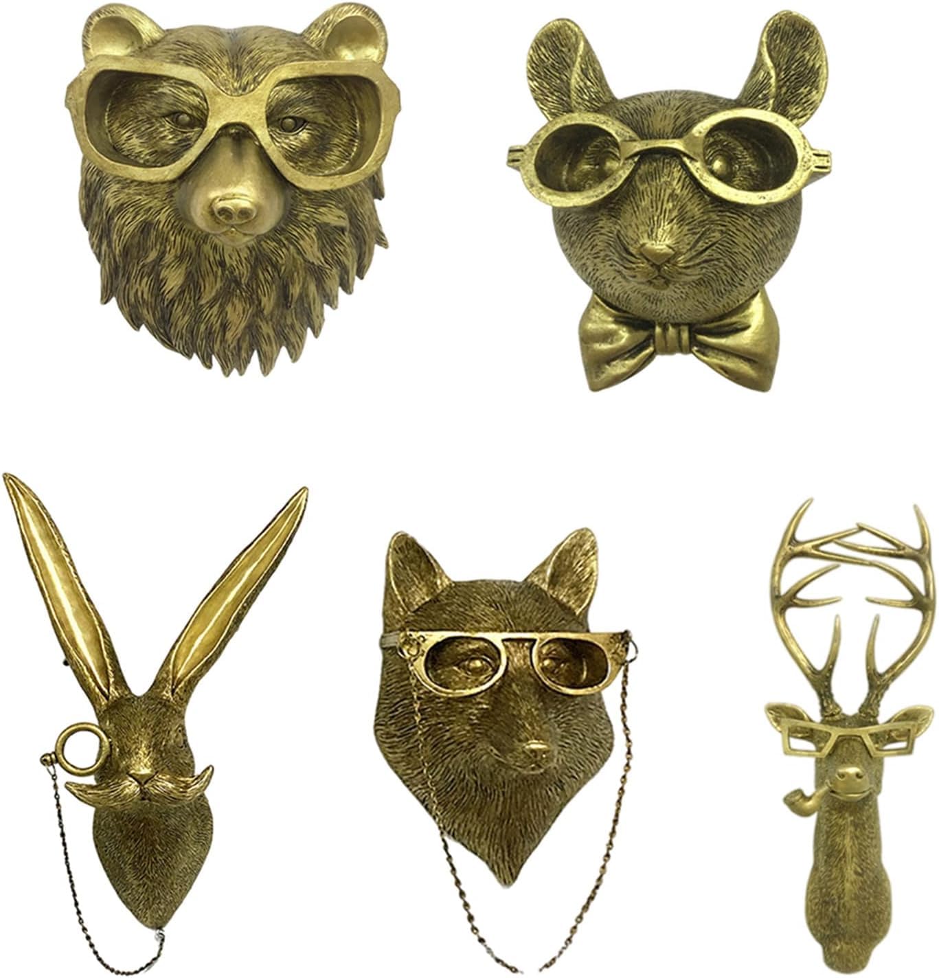 HEITIGN Waterproof Bronzed Resin Animal Wall Hanging Sculpture - 5PCS Set for Sun Protection, Home Decor, Garden & Outdoor Decorations - Perfect Gift for Housewarming & Interior Design