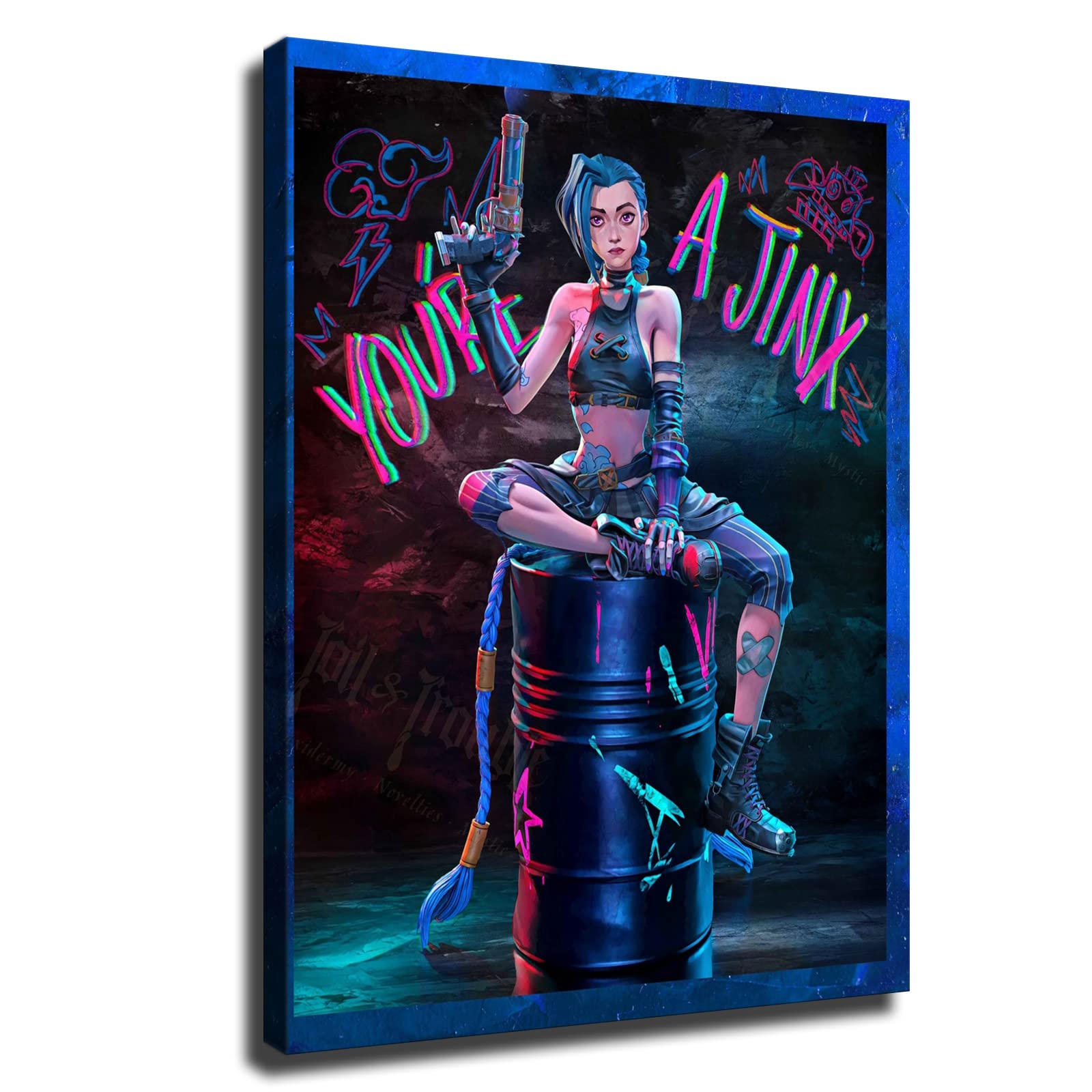 Jinx and Vi Poster - League of Legends Arcane Canvas Wall Art Print - 16x20 Framed Gaming Decor for Bedroom, Office & Man Cave - Perfect Gift for LOL Fans
