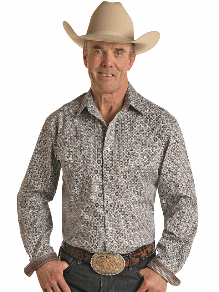 Men's Western Snap Button Long Sleeve Shirt - Brown Plaid Cowboy Style Shirt for Rodeo, Ranch Work & Casual Wear