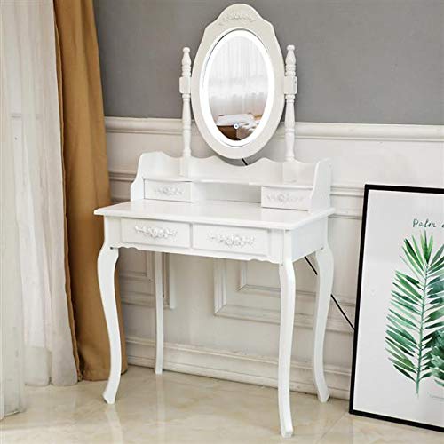 Aveland Happy LED Single Mirror 4 Drawer Dresser White - Modern Bedroom Vanity Dresser with LED Lights for Makeup & Storage | Perfect for Bedroom, Dorm, Apartment Organization