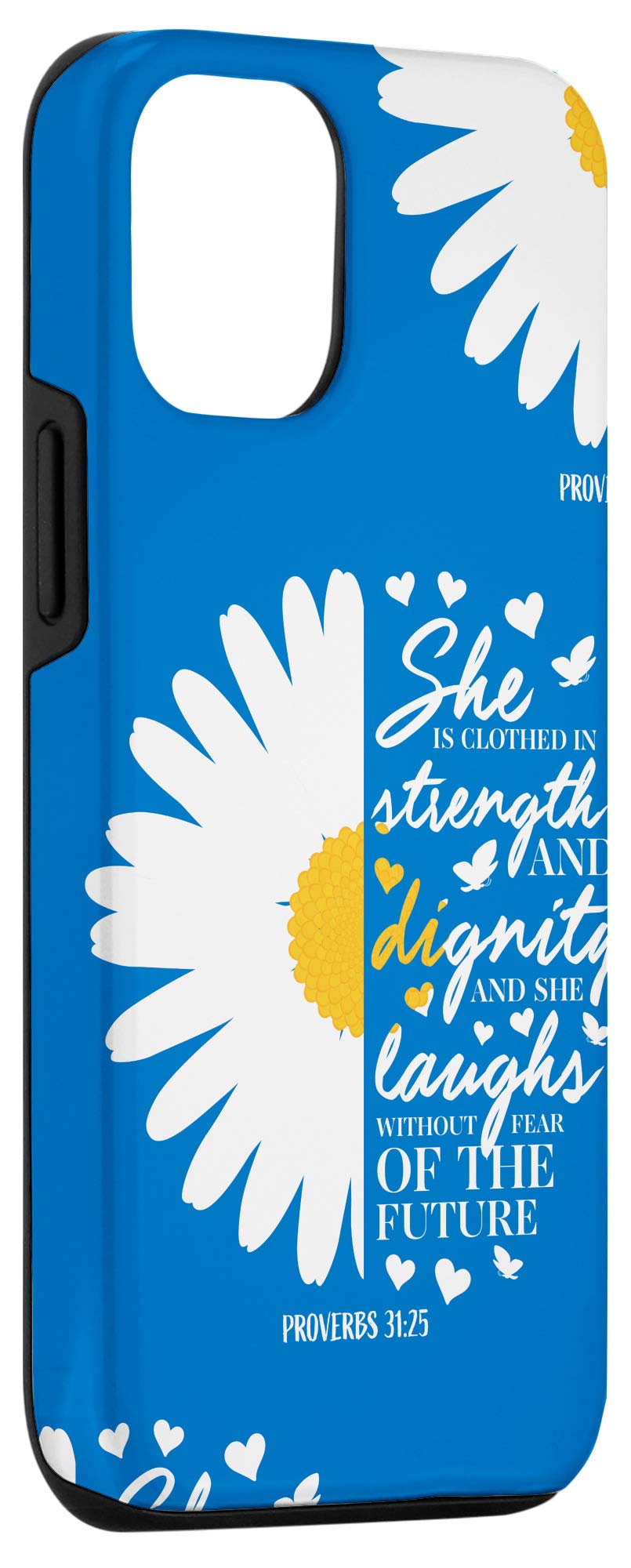 iPhone 12/12 Pro Christian Bible Verse Phone Case - Proverbs 31:25 Daisy Flower Design, Slim Protective Cover for Women - Perfect for Church, Bible Study & Daily Inspiration