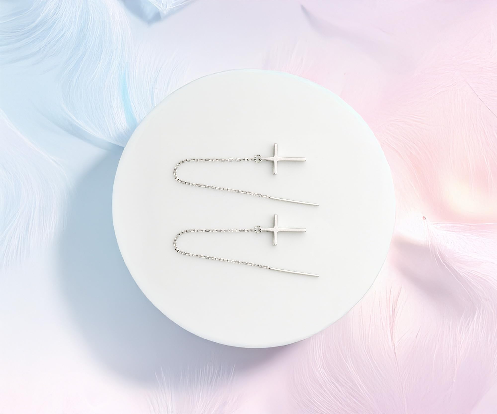 SOFIA MILANI 925 Sterling Silver Cross Threader Earrings for Women - Hypoallergenic Dainty Jewelry Gift - Perfect for Everyday Wear, Parties & Special Occasions