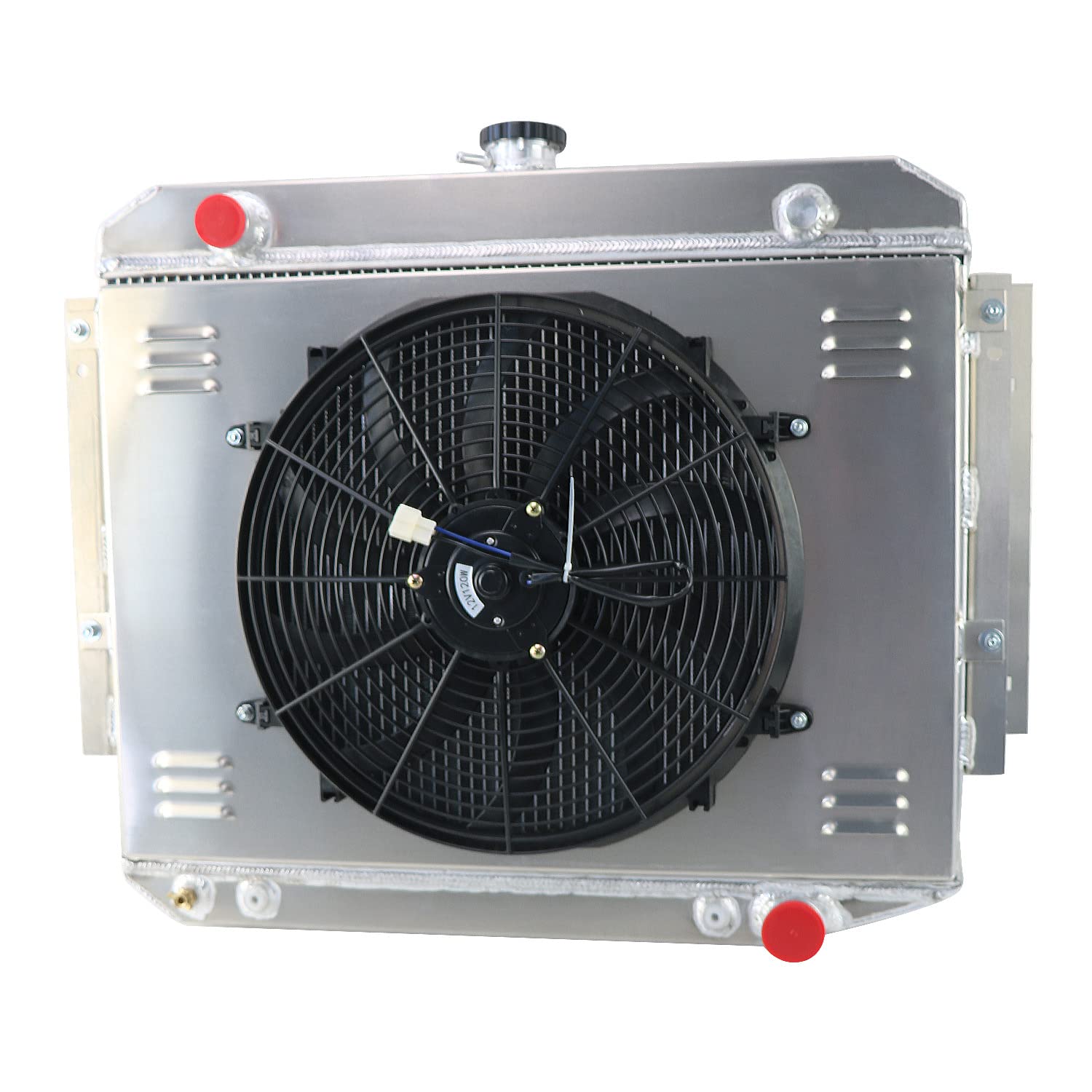 AlloyWorks 4-Row Core Aluminum Radiator with Shroud Fan & Relay Kit for 1971-1979 Dodge D100 D150 D200 D300 D400 5.2L 5.9L V8 - Heavy Duty Cooling Upgrade for Towing & Off-Road Performance