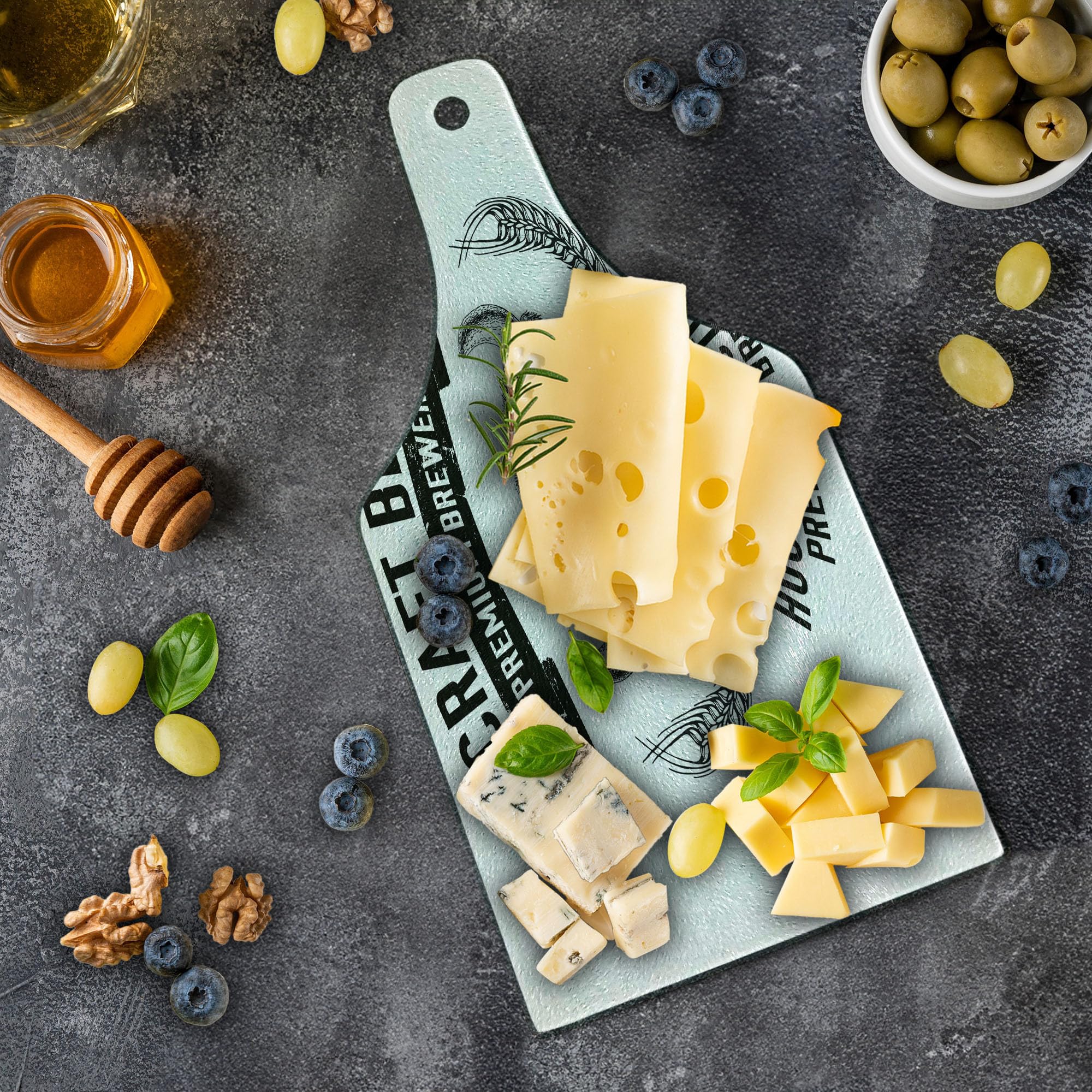 Premium Buffalo Ox Bull Beer Emblem Tempered Glass Cutting Board - Hand Drawn Brewery Design, Decorative Wine Bottle Shape Serving Board for Man Cave, Kitchen & Bar Accessories - Perfect for Entertaining, Charcuterie & Cheese Platters