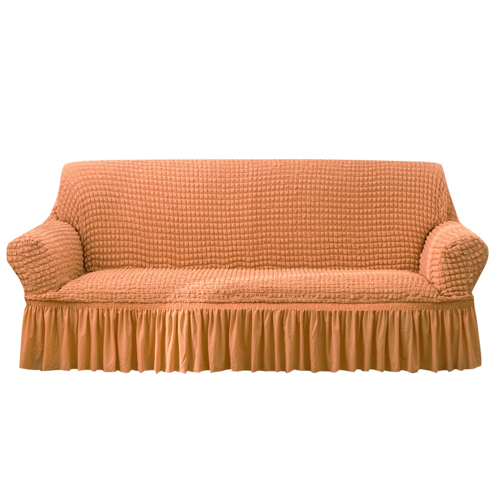 Qubjus Stretch Sofa Slipcover - Washable Furniture Protector for Couch, Sofa & Bed - Elastic Bottom with Skirt - Easy Fit (Orange, Large) - Perfect for Living Room, Family Room & Home Decor