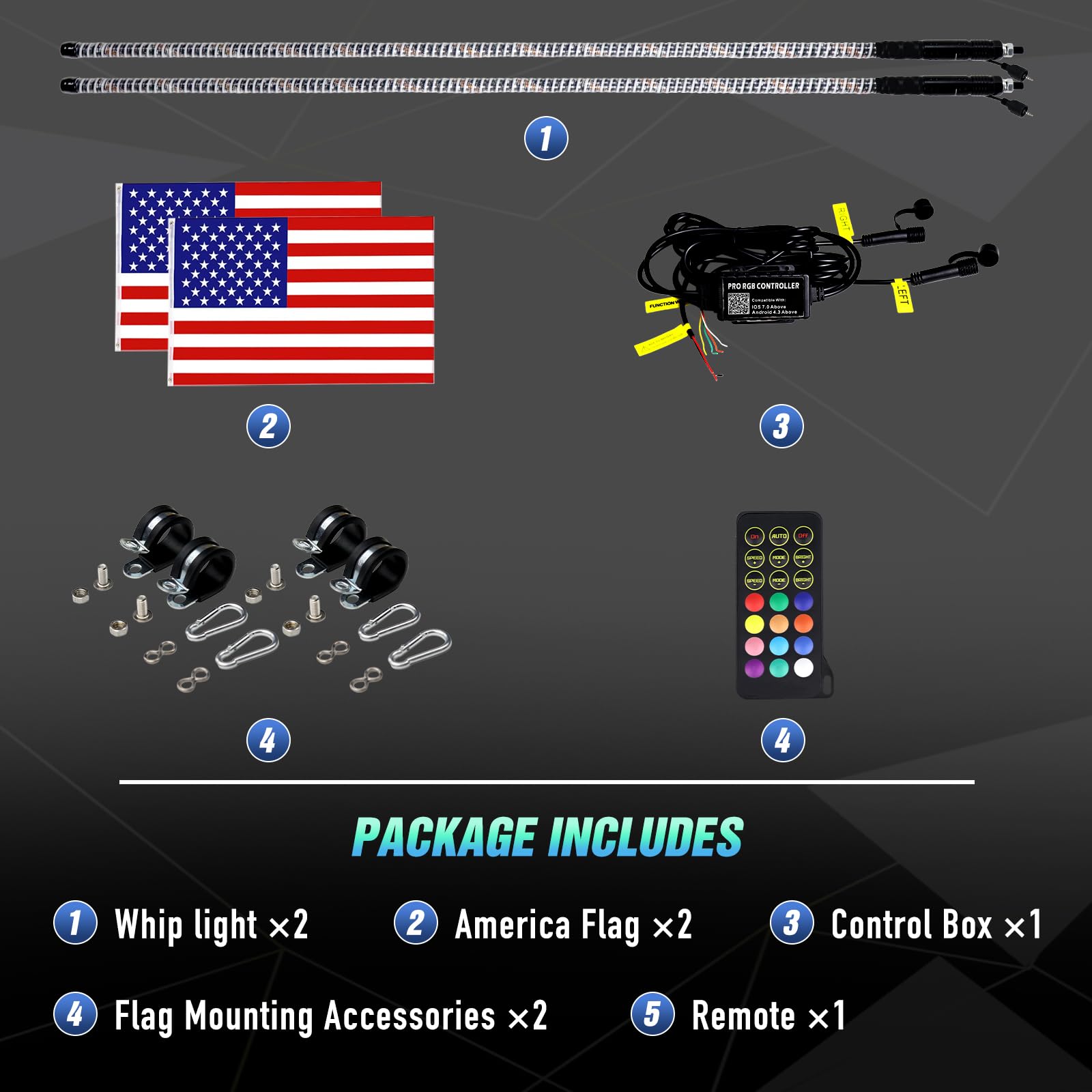 2PCS 4FT COB UTV Whip Lights - 2024 Upgraded Super Bright LED Whip Lights with RGB Chasing Effects for UTV ATV RZR SXS Can-Am Polaris - Perfect for Off-Road Night Riding & Trail Adventures