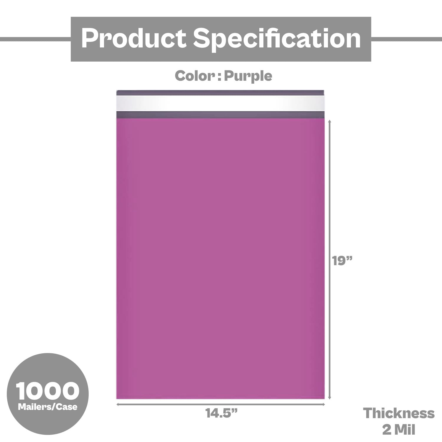 PSBM 14.5x19 Inch Purple Poly Mailers - 1000 Pack Self-Sealing Shipping Envelopes for Ecommerce | Perfect for Clothing, Jewelry & Small Business Shipments