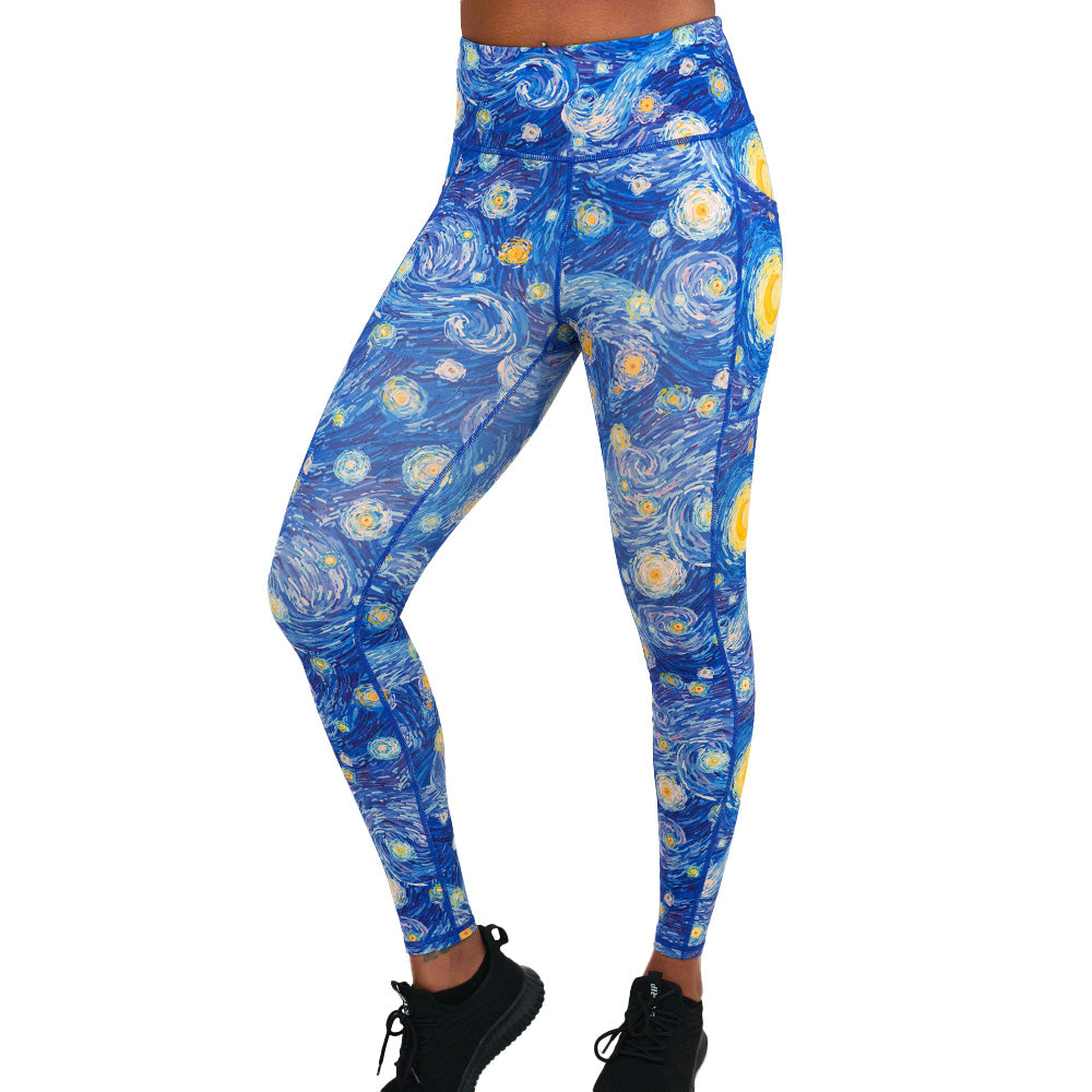 Starry Night Print Leggings - High Waisted Yoga Pants for Women, Comfortable & Stretchy Workout Tights - Perfect for Yoga, Running, Gym & Lounge Wear