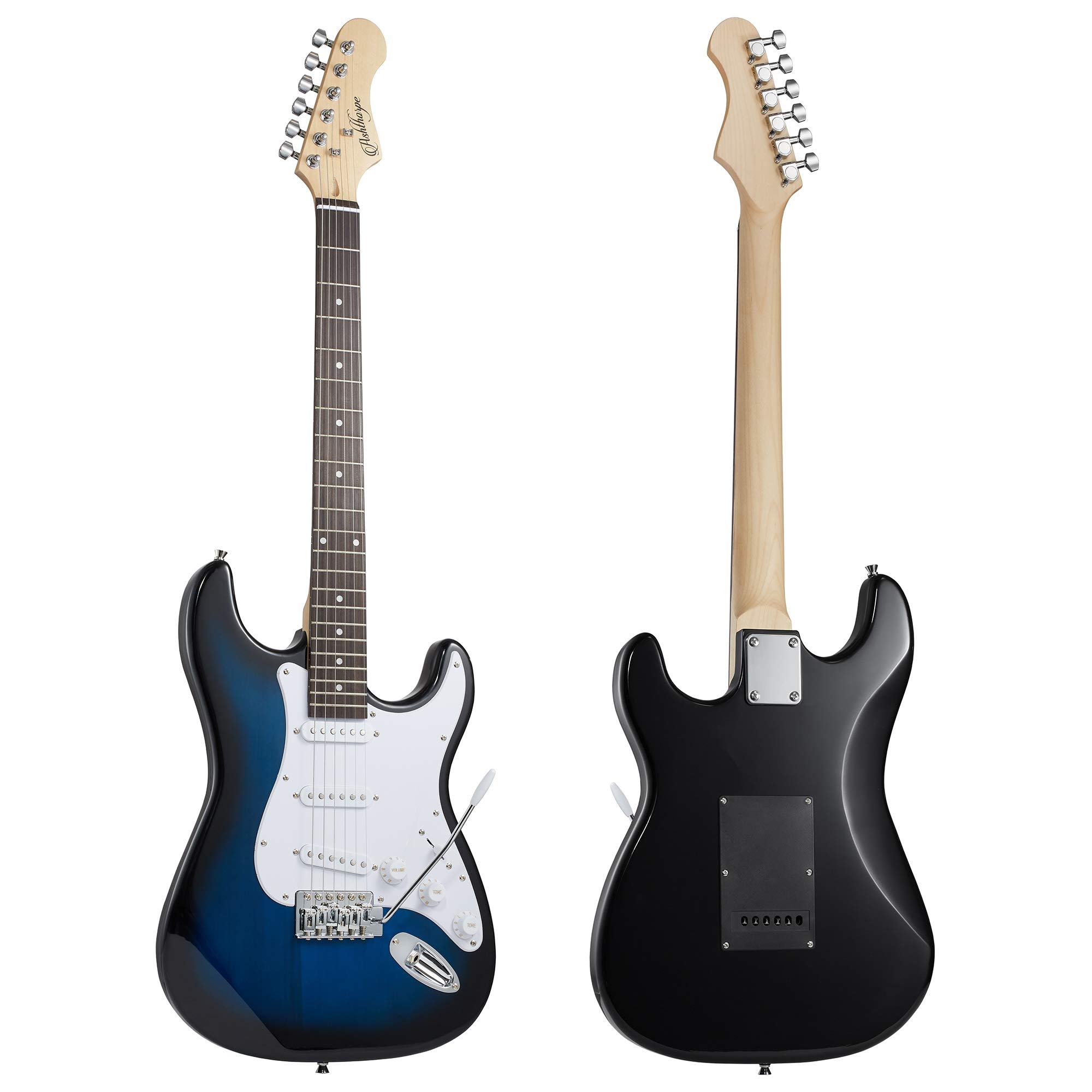 Ashthorpe 39-Inch Full Size Electric Guitar Kit (Blue-White) - Includes Padded Gig Bag, Tremolo Bar, Strap, Strings, Cable, Cloth & Picks - Perfect for Beginners, Practice & Live Performances