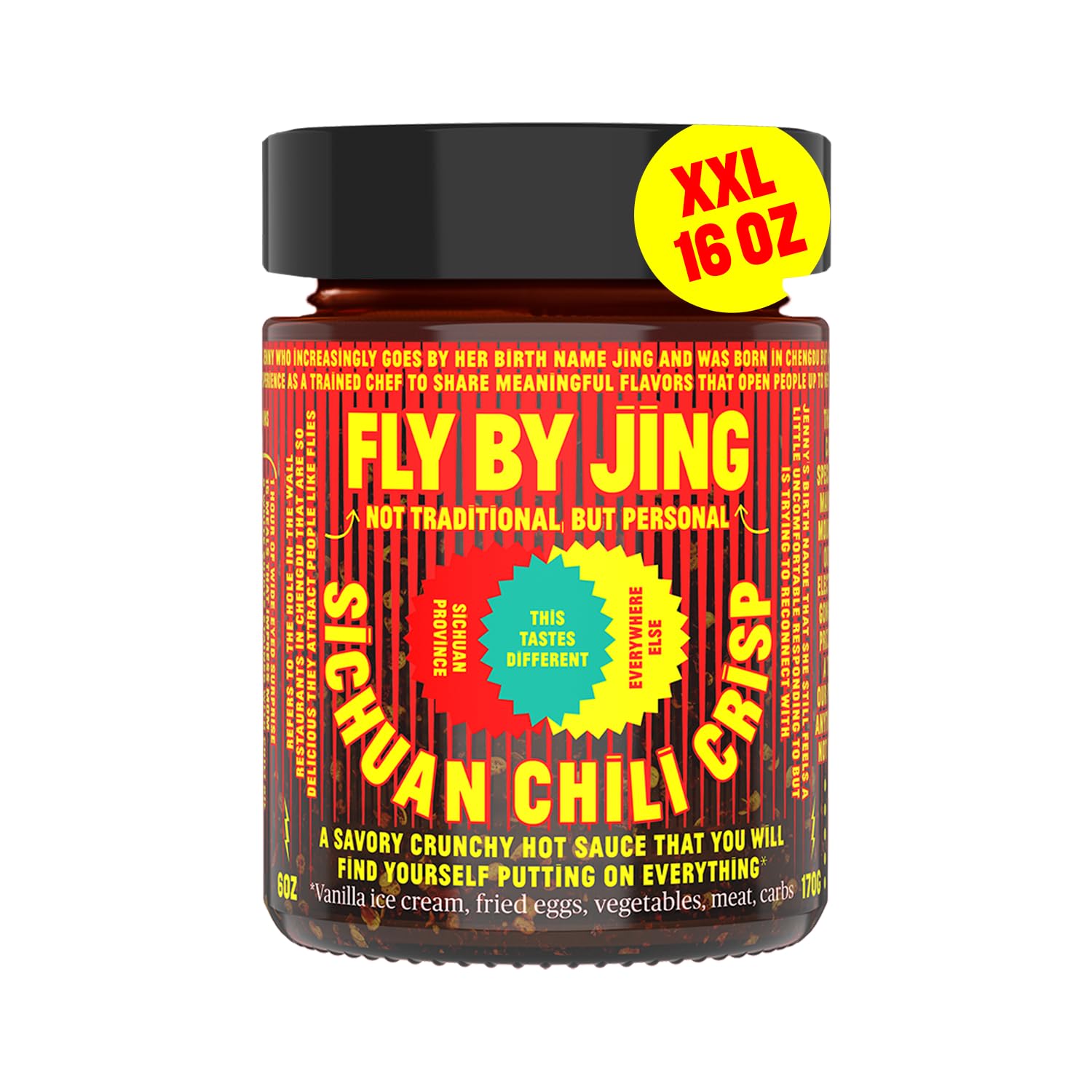 FLYBYJING XL Sichuan Chili Crisp - All-Natural Spicy Chili Oil Sauce with Sichuan Pepper, Gourmet Hot Sauce for Cooking, Stir-Fry, Noodles & More - Vegan, Gluten-Free, 16oz (Pack of 1) - Perfect for Asian Cuisine, Hot Pot, Dumplings & Rice Bowls