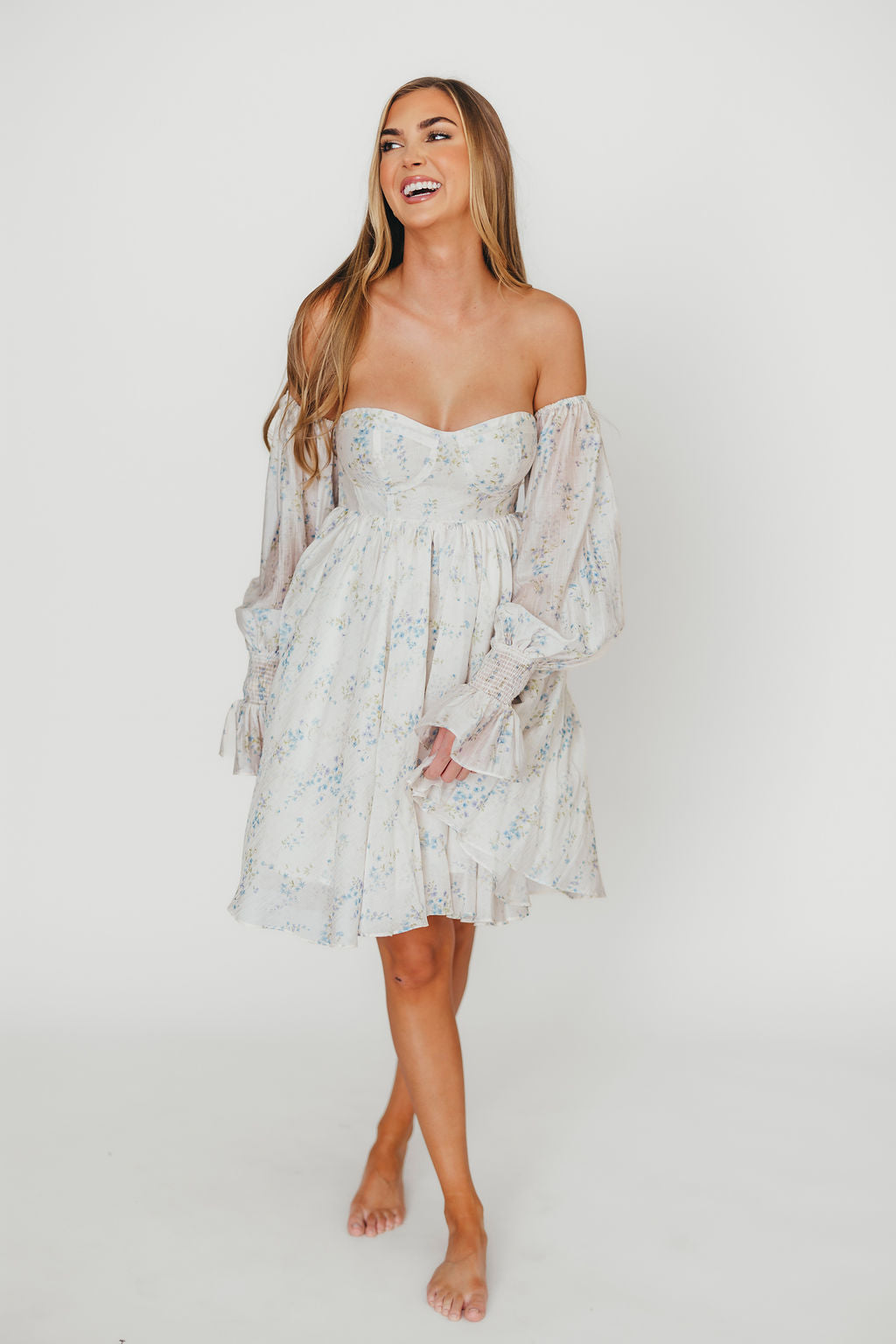 Kennedy Floral Mini Dress in Blue - Bump Friendly Maternity Dress for Pregnancy, Nursing & Special Occasions | Comfortable & Stylish for Baby Showers, Dates & Summer Outfits