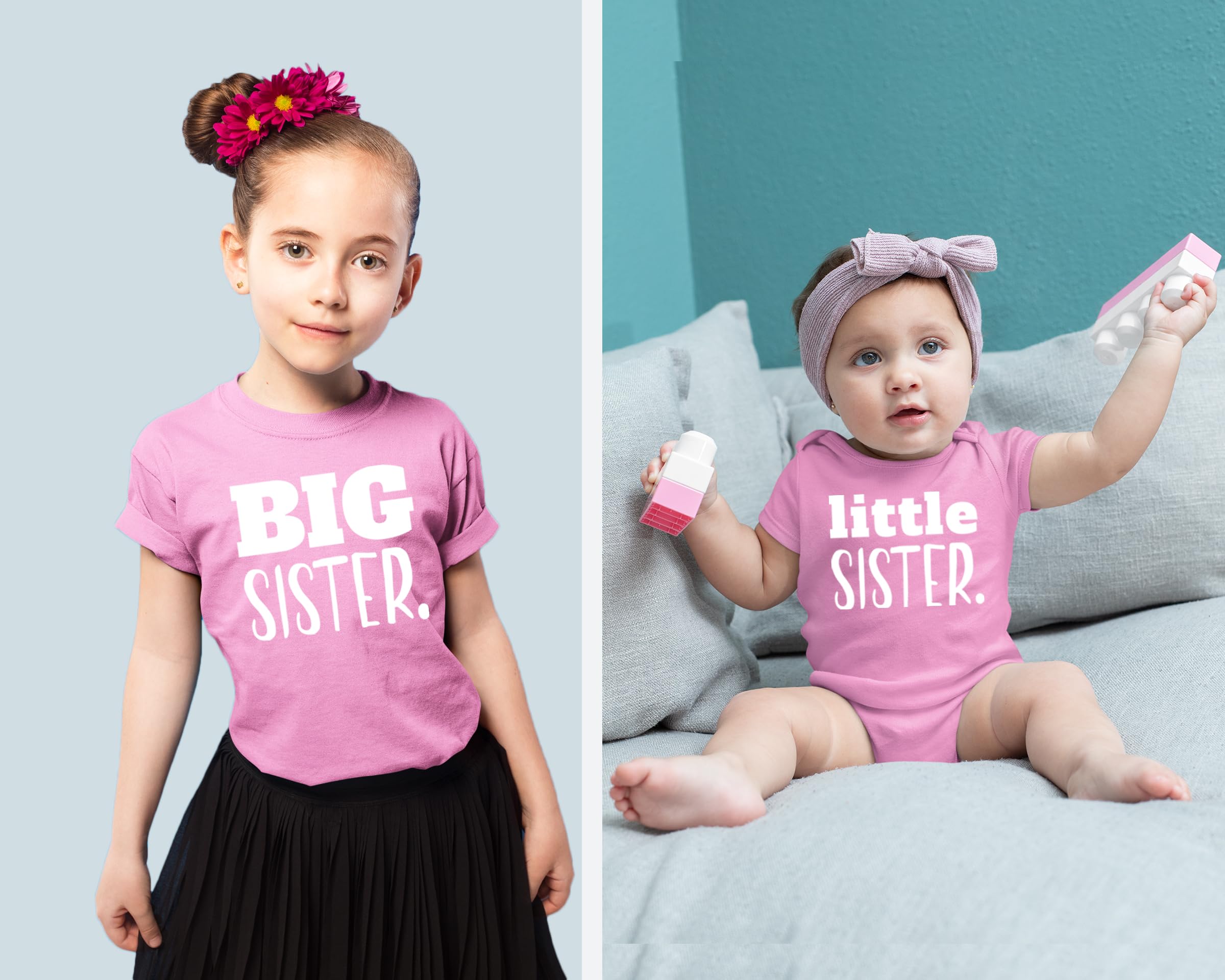 Big Sister Little Sister Matching Outfits - Cute Shirt Gift Set for Girls & Newborn Baby - Perfect for Sibling Photos, Family Events & Special Occasions