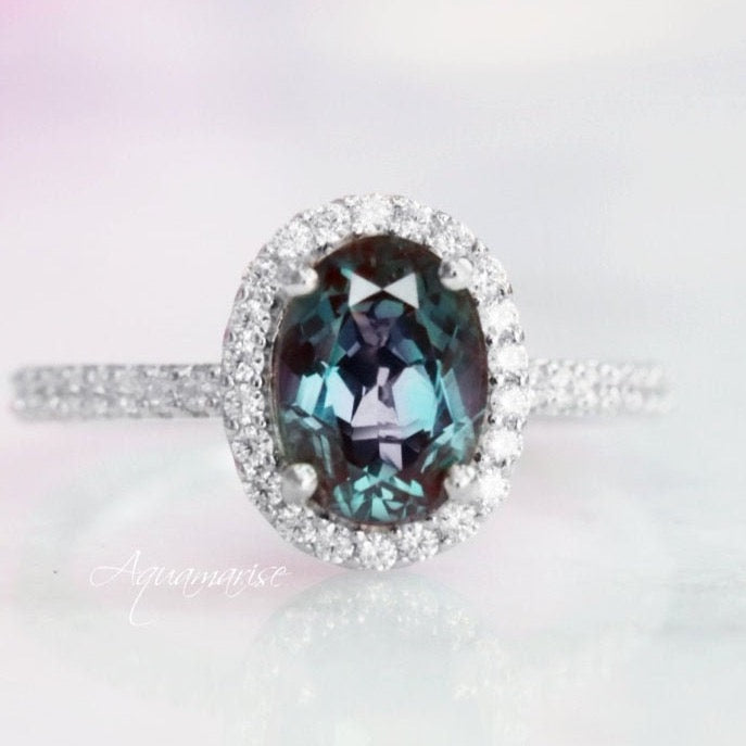 14K White Gold Iris Oval Alexandrite Engagement Ring - Perfect for Proposals, Anniversaries & Special Occasions