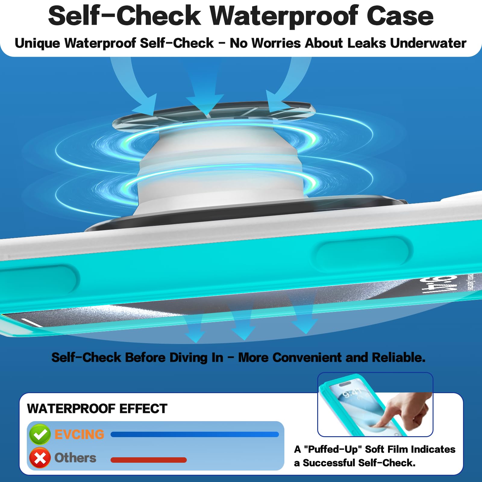 Waterproof Phone Case IPX8 - Underwater Diving & Snorkeling Protection for iPhone 16 Pro Max/15/14/Galaxy S24 (Up to 6.9 Inch) - 360° Full Body Shockproof Cover - Perfect for Beach, Pool, Cruise & Water Sports (Cyan Blue)