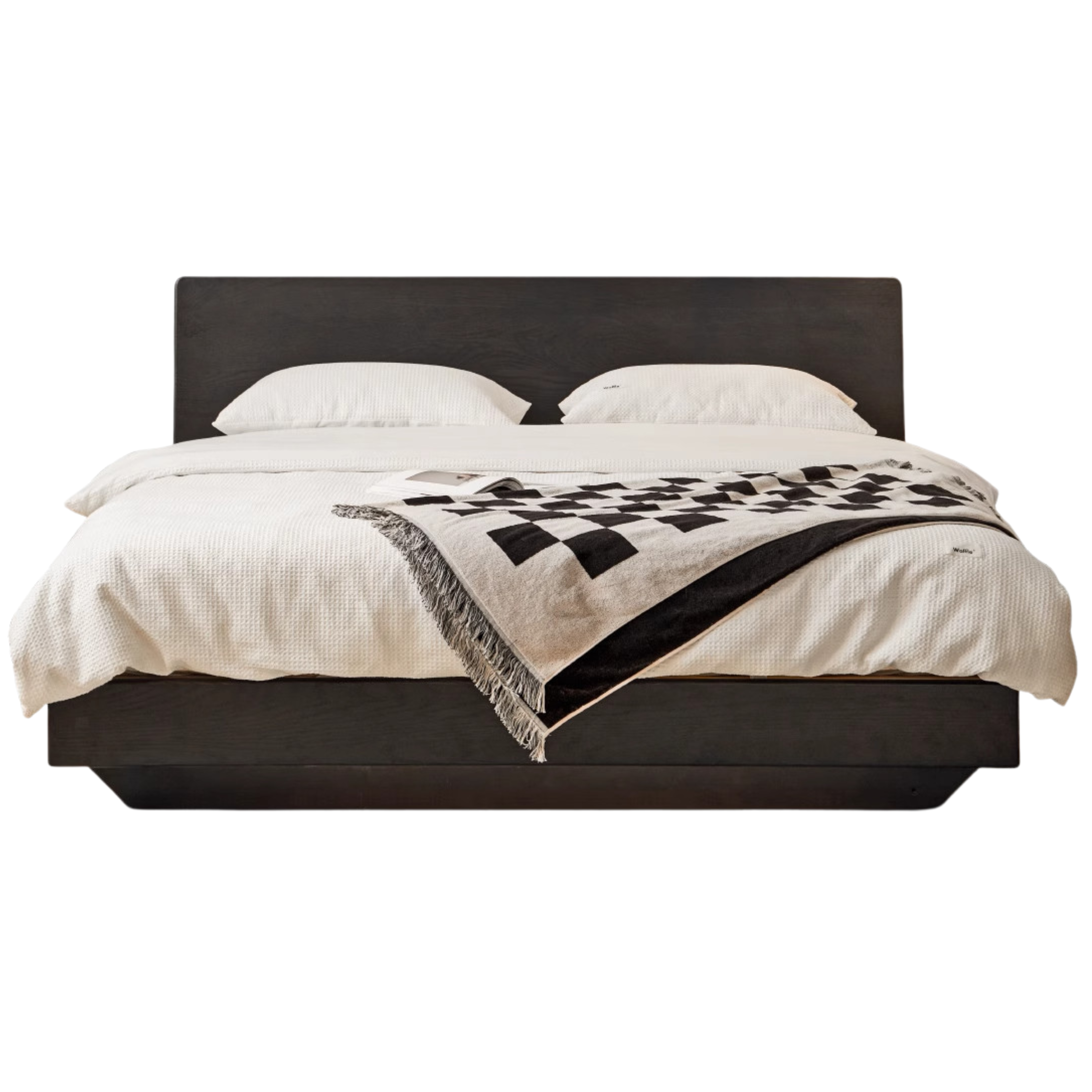 Solid Oak & Black Walnut Wood Floating Platform Bed with LED Lighting - Modern Bedroom Furniture for Contemporary Home Decor