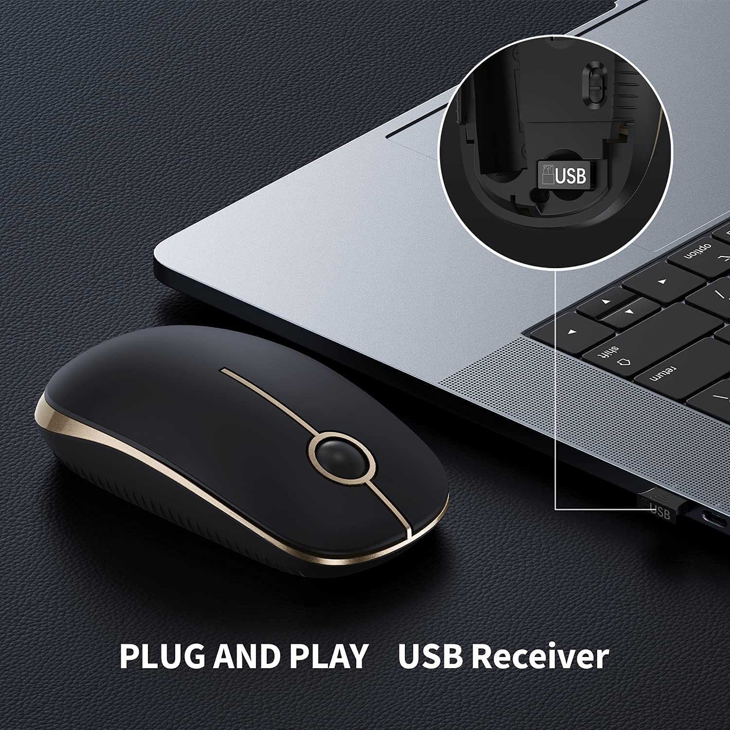 Vssoplor 2.4G Wireless Mouse Slim Portable Computer Mouse with Nano Receiver for Laptop, PC, Notebook - Gold & Black | Ergonomic Design for Office Work, Gaming & Home Use
