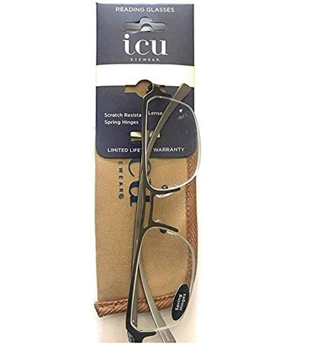 ICU Eyewear Men's Atherton Semi-Rimless Reading Glasses - Lightweight Blue Light Blocking for Office & Computer Use - Fashionable Readers for Men with Spring Hinges - Perfect for Reading, Working & Screen Time