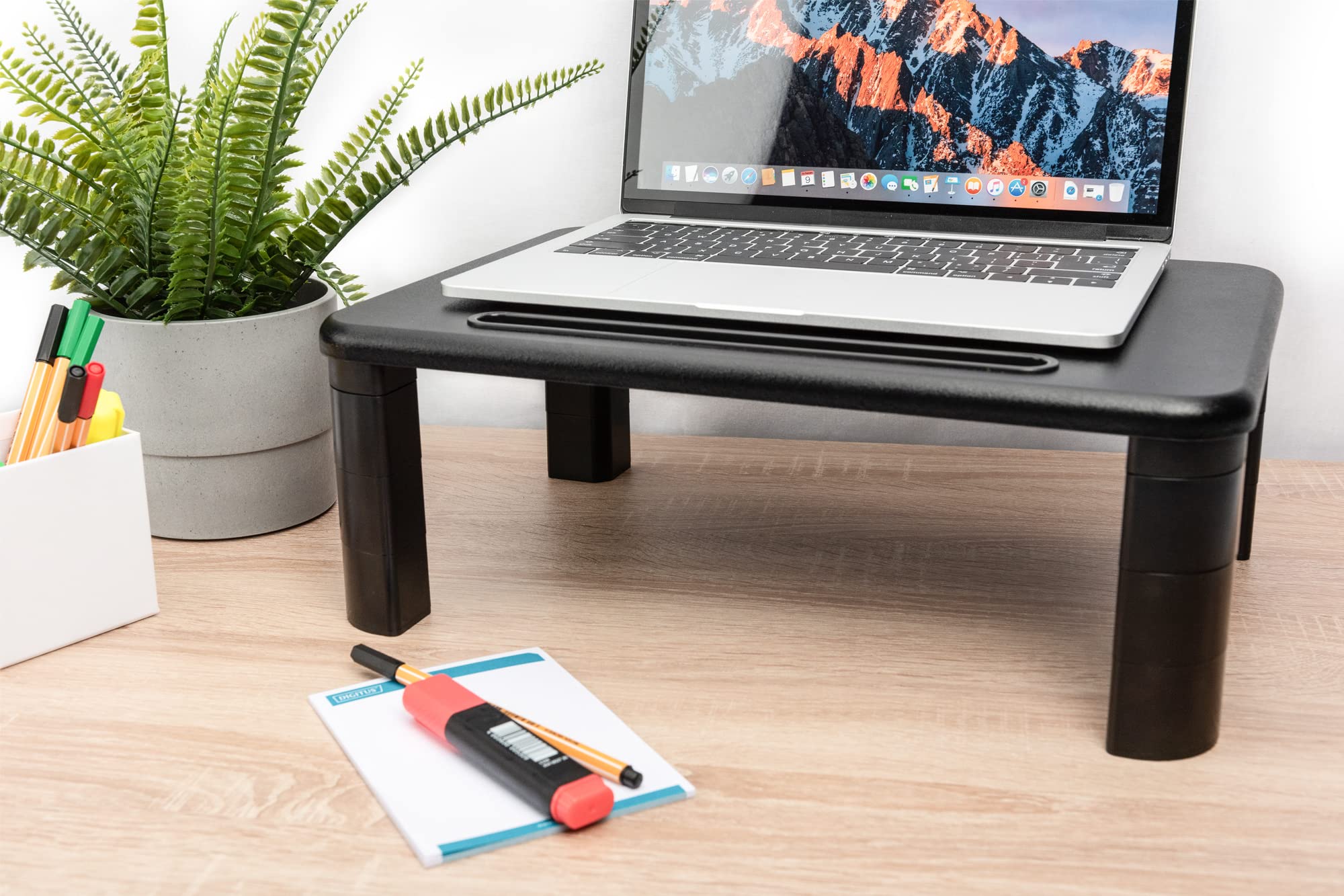 DIGITUS Ergonomic Monitor Riser Stand - Adjustable 3 Height Settings - Supports 10kg Weight Capacity - Perfect for Laptop, Tablet & Smartphone - Ideal for Home Office & Workspace Setup