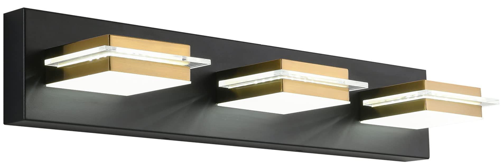 AMARTIZ 3-Light Dimmable LED Bathroom Vanity Light Fixture - Matte Black Finish with Gold Metal Lampshade, 6000K White Light & 3 Color Temperature Options - Perfect for Bathroom, Powder Room, and Dressing Room Lighting