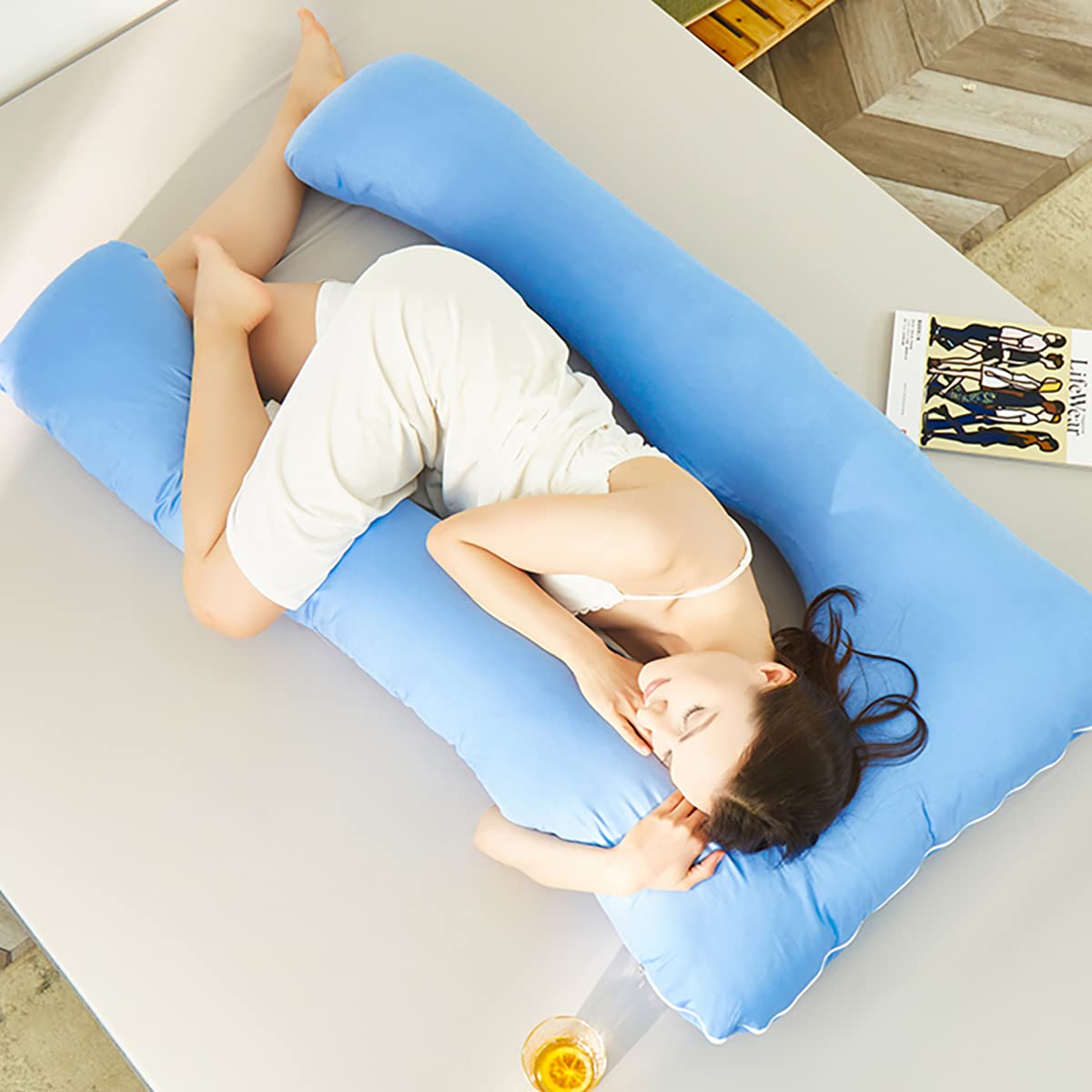 **U-Shaped Maternity Pillow for Pregnant Women – Full Body Support Pillow for Back, Leg & Belly – Comfortable Side Sleeping Pillow with Removable Washable Cover (Blue) – Ideal for Pregnancy Sleep & Relaxation**
