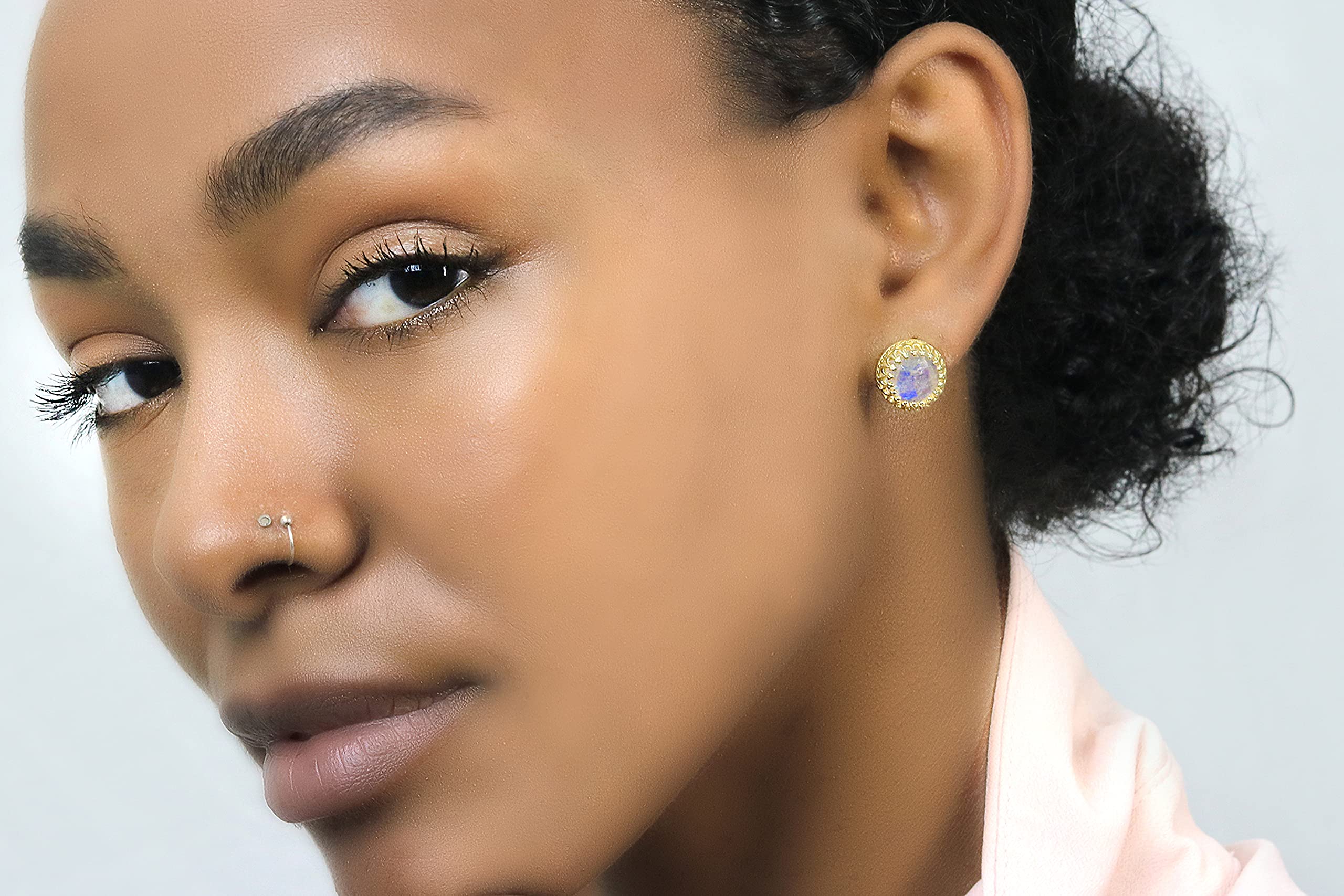10mm Moonstone Post Earrings for Women - 14k Gold Filled Anemone Jewelry - Perfect Gift for Sister, Mom & Friend with Gift Box - Elegant Everyday Wear & Special Occasion Jewelry