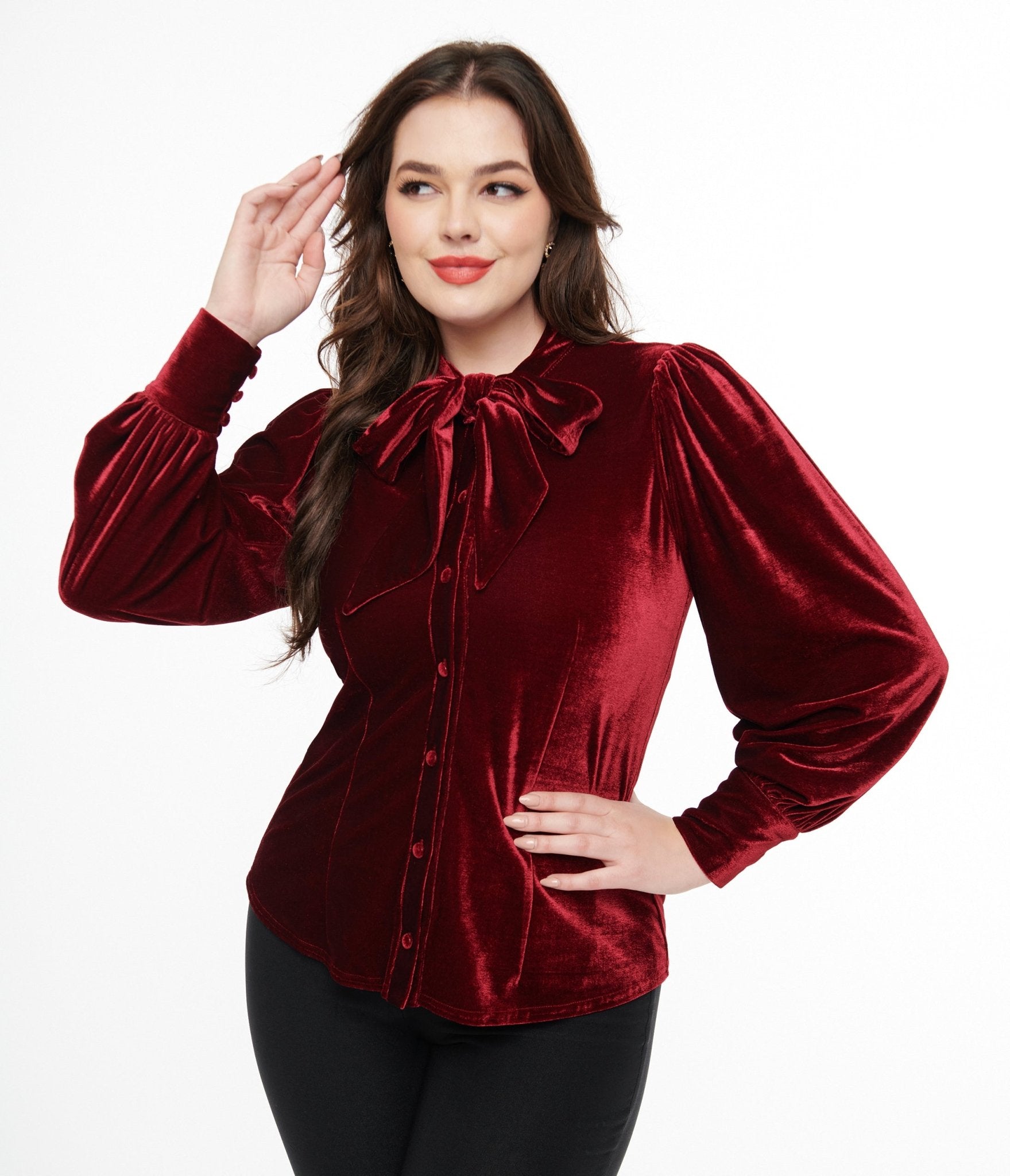 Vintage 1950s Merlot Velvet Gwen Blouse - Retro Women's Fashion Top for Parties, Date Nights & Special Occasions