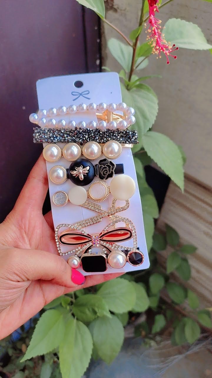 SUNBIRD Simple Barbie Hair Clips - 6 Pcs Checker Hair Barrettes with Wave Geometric Design, Korean Minimalist Bobby Pins for Women & Girls - Perfect for School, Work, Parties & Daily Styling (Black Beauty Alligator)