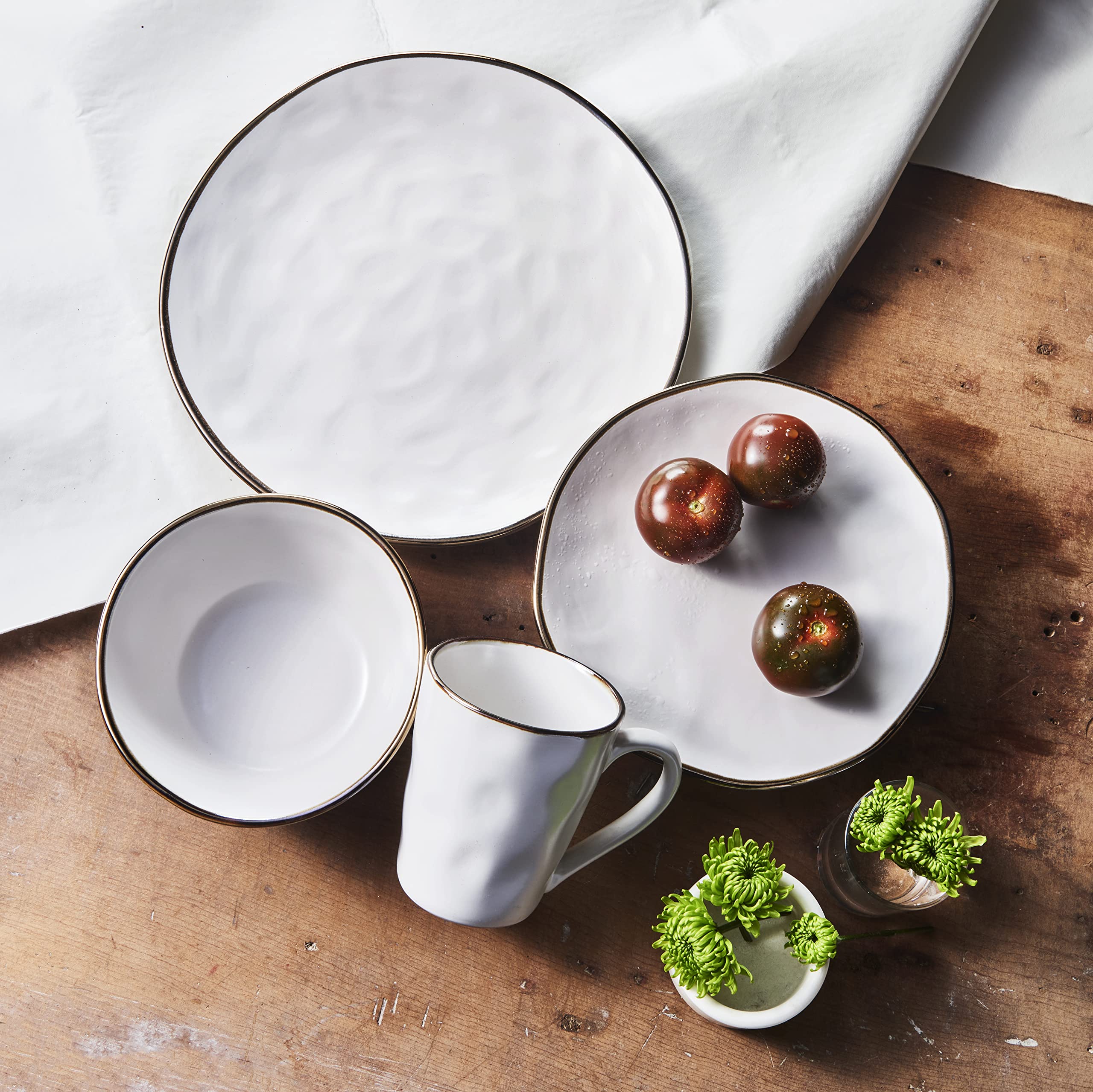 American Atelier Luna Round Stoneware Dinnerware Set – 16-Piece Collection with 4 Dinner Plates, 4 Salad Plates, 4 Bowls & 4 Mugs – Elegant Table Setting for Dinner Parties, Holidays & Special Occasions – Perfect Gift for Weddings, Birthdays & Housewarming
