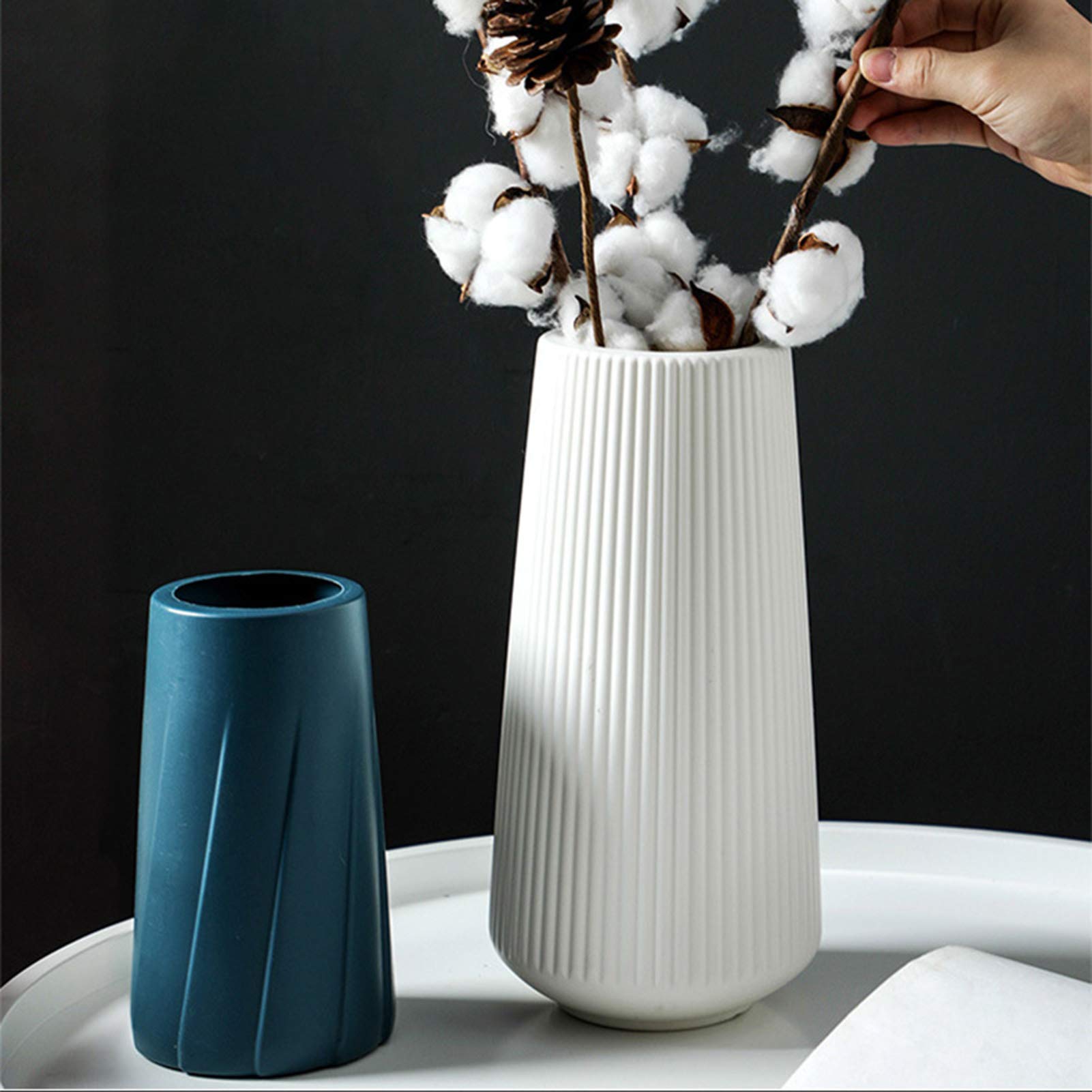 BARMI Unbreakable Pleated Plastic Flower Vase - 12 Inch Tall White Decorative Vase for Home & Office Decor | Perfect for Fresh Flowers, Centerpieces & Modern Interior Design