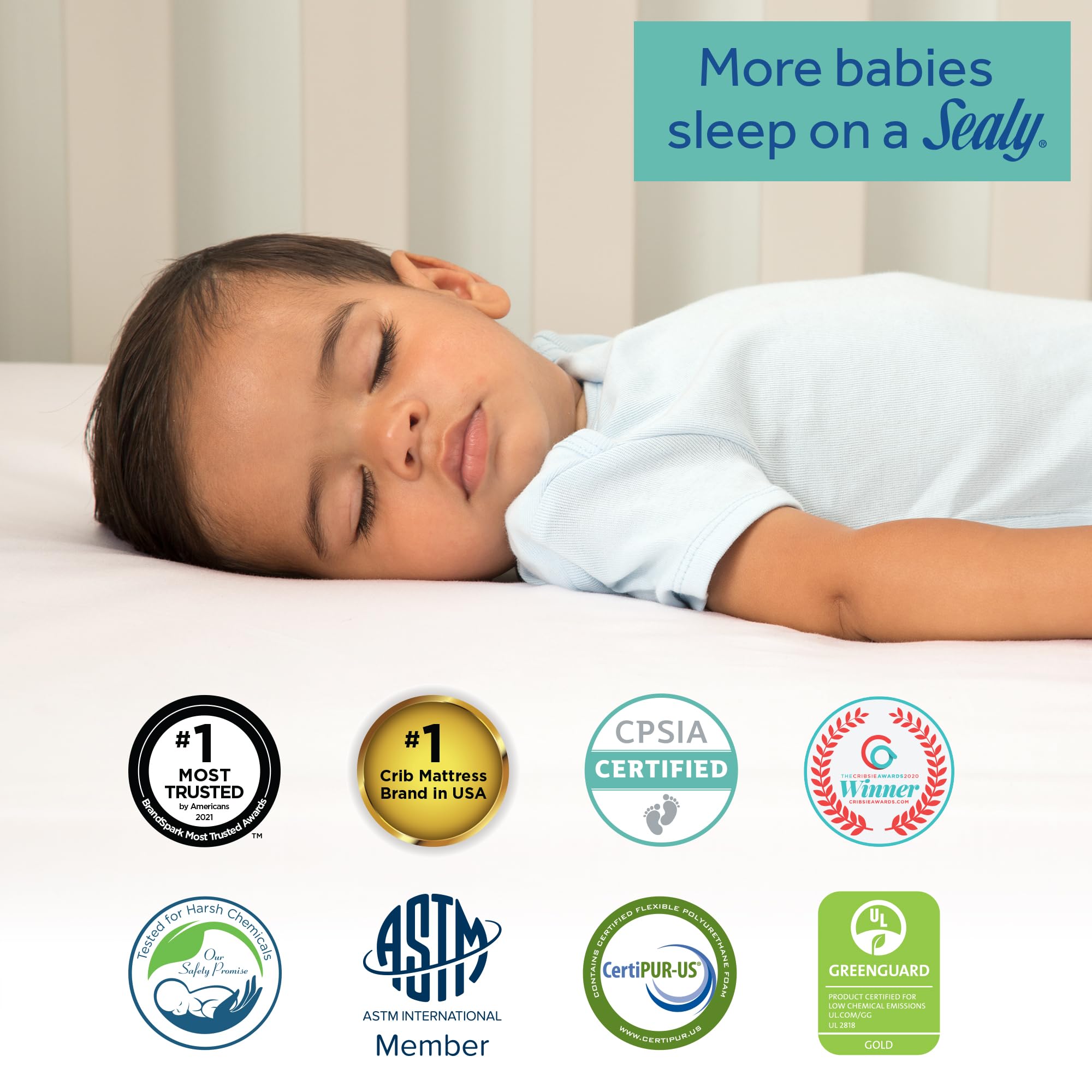 Sealy Baby Butterfly Breathable Waterproof Crib Mattress & Toddler Bed Fit - Premium Foam, Washable Cover, GREENGUARD Gold Certified - Safe & Quality Tested, Made in USA (52