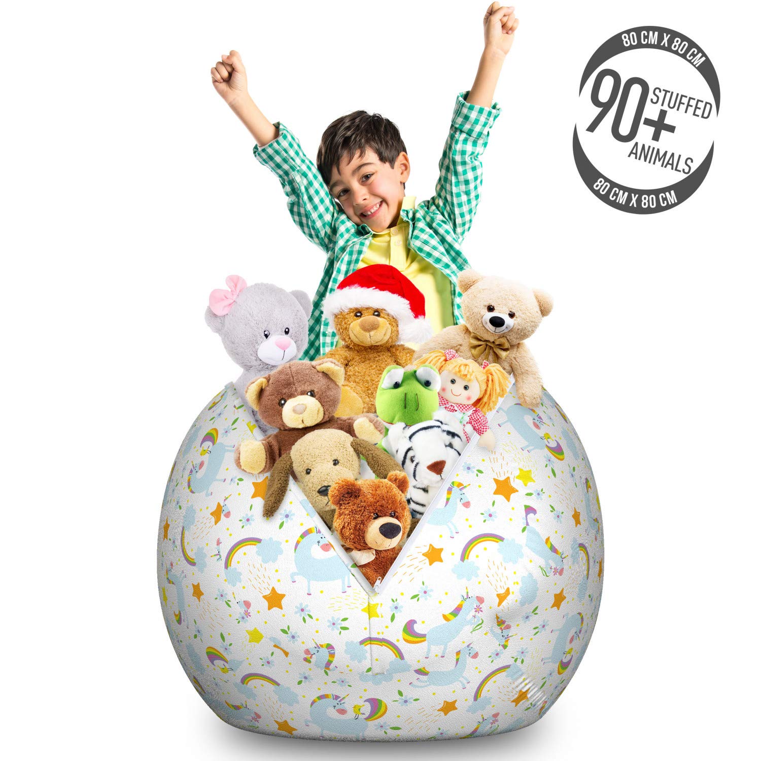 Ambesonne Unicorn Toy Storage Bag Chair - Large Washable Stuffed Animal Organizer with Fantasy Unicorn, Birds, Stars & Flowers Design - Perfect for Kids' Room, Playroom & Nursery Decor