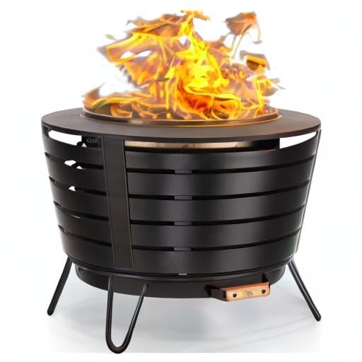 25-Inch Smokeless Patio Fire Pit - Wood Burning Outdoor Fire Pit with Removable Ash Pan & Weatherproof Cover - Modern Black Design for Backyard, Garden, Camping & Patio Gatherings