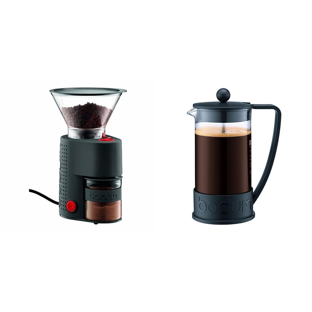 Bodum Bistro Electric Burr Coffee Grinder - Black | Brazil French Press Coffee & Tea Maker - 34 oz | Perfect for Home Brewing & Office Use