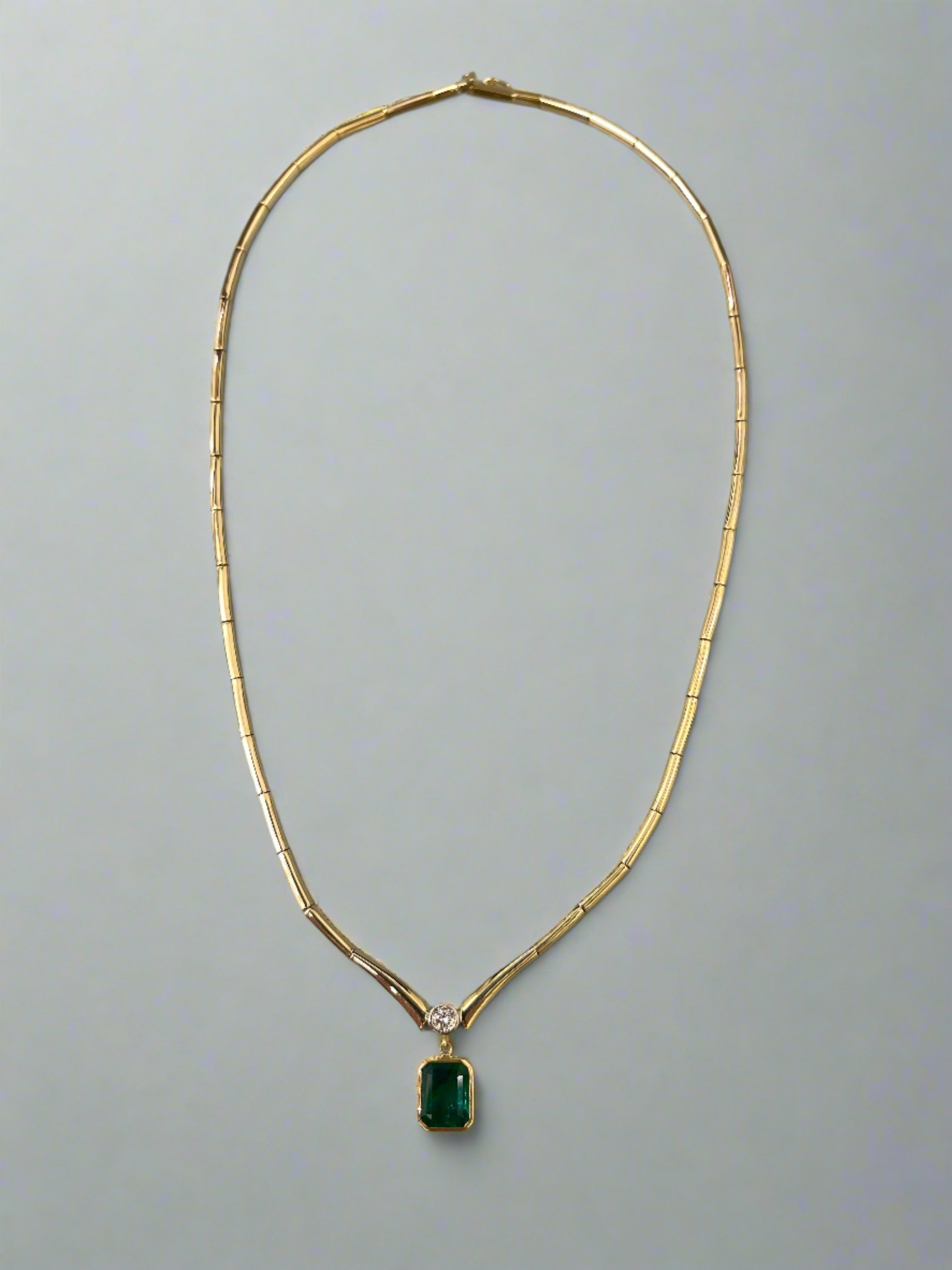 4.90 TCW Bezel-Set Emerald & Diamond Toi et Moi Statement Necklace - Elegant Jewelry for Weddings, Anniversaries & Special Occasions