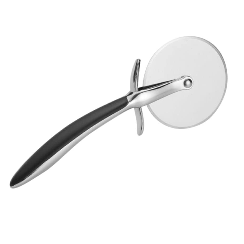 Premium Zinc Alloy Pizza Cutter Wheel - 18.57cm Round Blade with Ergonomic Thickened Handle - Black Professional Pizza Slicer for Kitchen, Restaurants & Home Cooking - Perfect for Cutting Pizzas, Pies, Pastries & Flatbreads