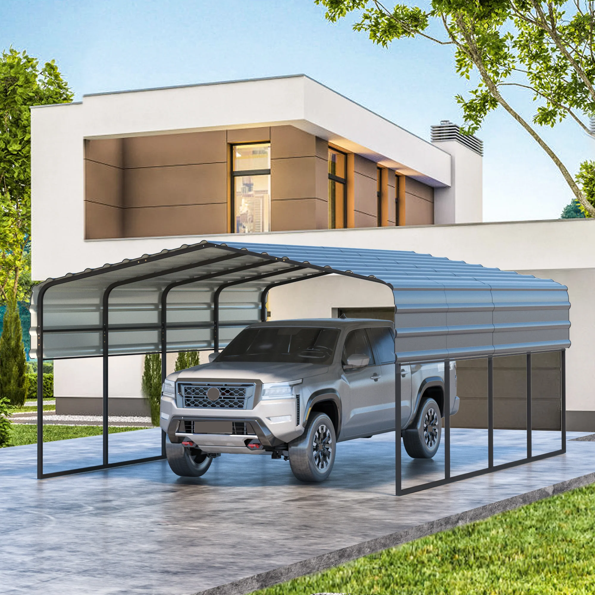 EROMMY 12' x 20' Galvanized Steel Carport - Heavy Duty Shelter for Cars, Boats, Trucks & Tractors | Weatherproof Outdoor Vehicle Protection for Driveway, Farm & RV Storage