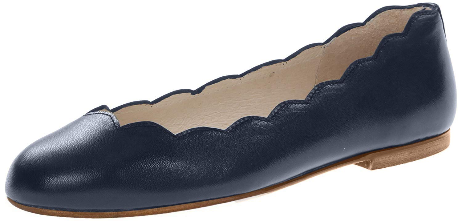 French Sole Jigsaw Women's Leather Lined Flats - Comfortable Rubber Outsole, Scalloped Topline & Rounded Toe - Navy Nappa Leather Size 8.5 M - Perfect for Office, Travel & Casual Wear
