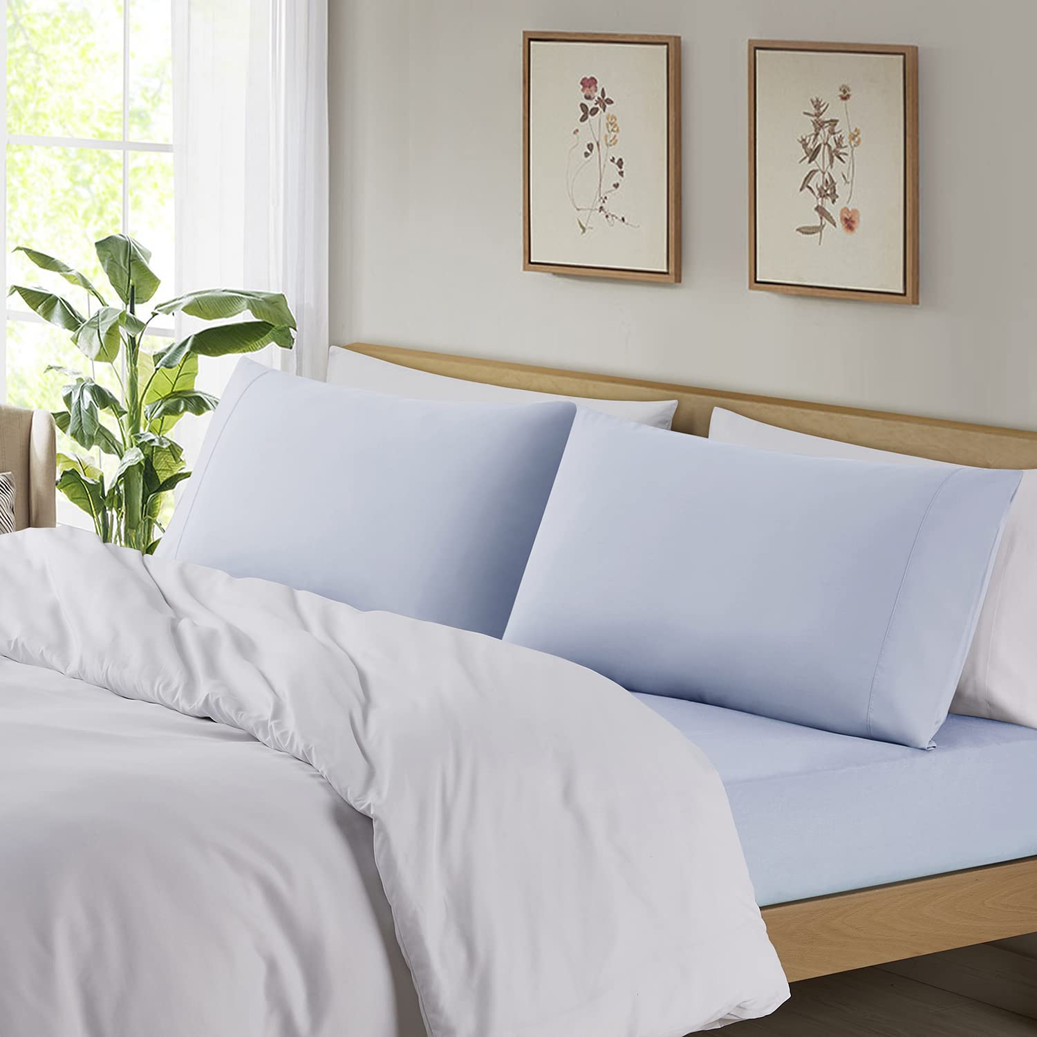 Premium Soft Queen Size Pillowcases Set of 2 - Breathable Standard Pillow Covers for Bedroom & Guest Room - Ice Blue Cooling Bedding Accessories for Hot Sleepers & Allergies Relief