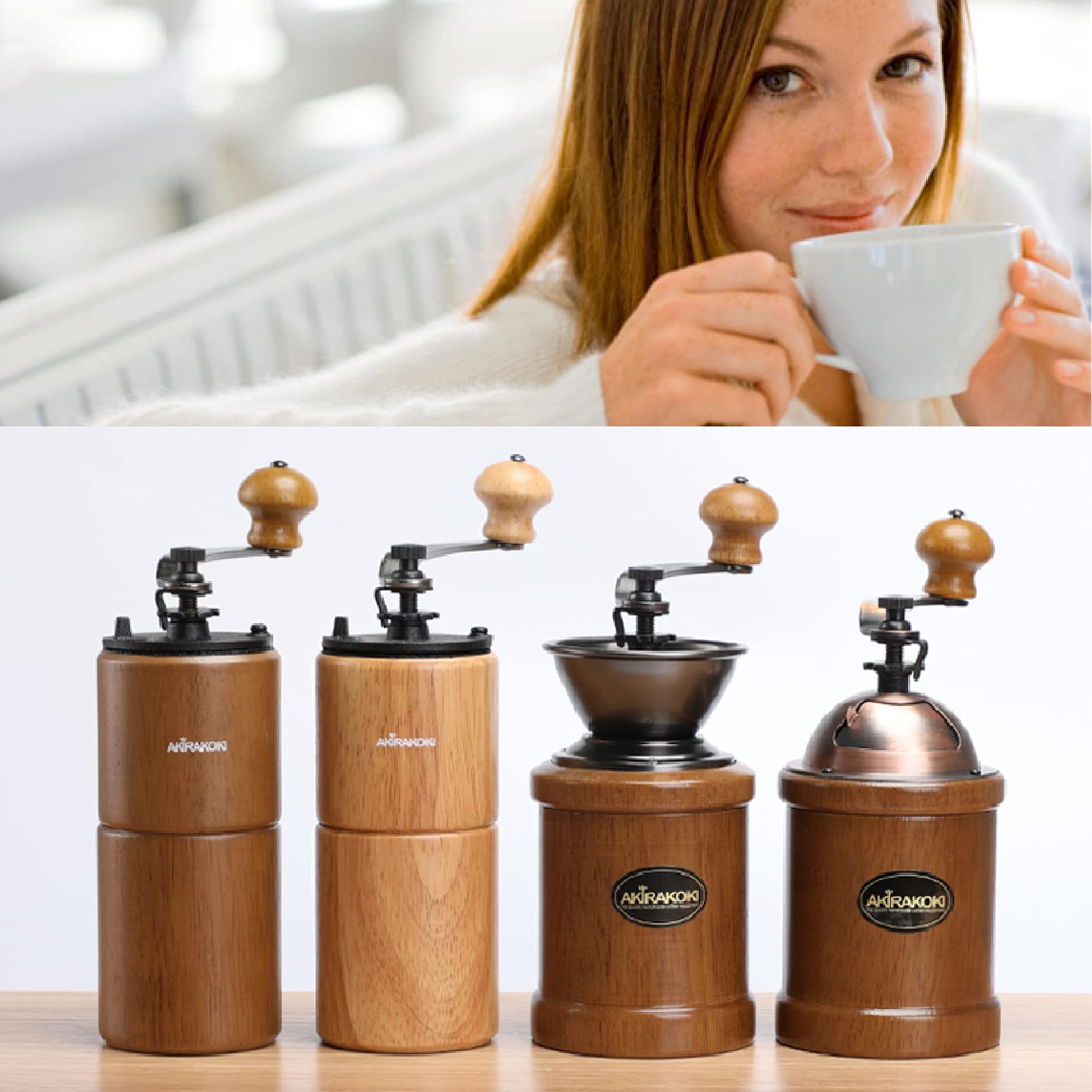 Premium Manual Coffee Grinder - Wooden Hand Crank Mill with Cast Iron Burr, Adjustable Coarseness & Large Capacity | Portable for Travel, Camping & Home Brewing