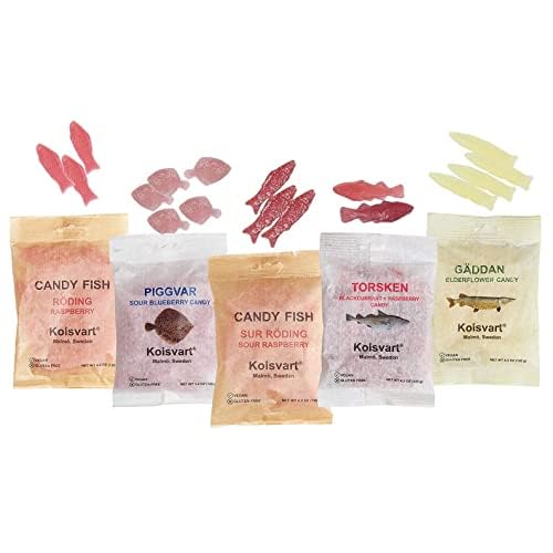 Kolsvart Swedish Candy Variety Pack - 5 Flavors (Raspberry, Blackcurrant, Sour Blueberry, Elderflower) 4.2oz - Perfect for Parties, Gifts & Swedish Food Lovers