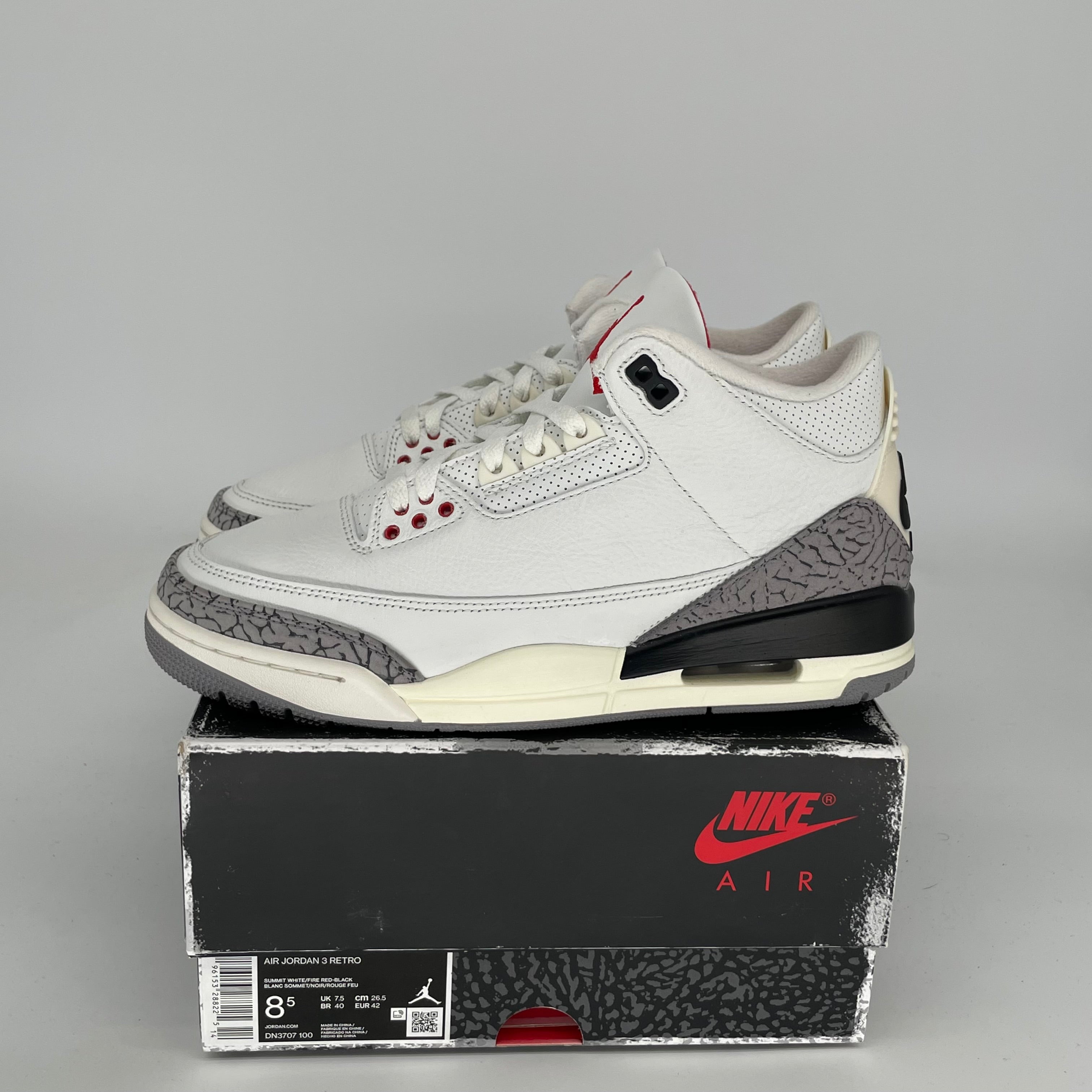 AIR JORDAN 3 White Cement Reimagined Basketball Shoes - Men's Size 8.5 (DN3707-100) - Retro Sneakers for Streetwear & Casual Outfits