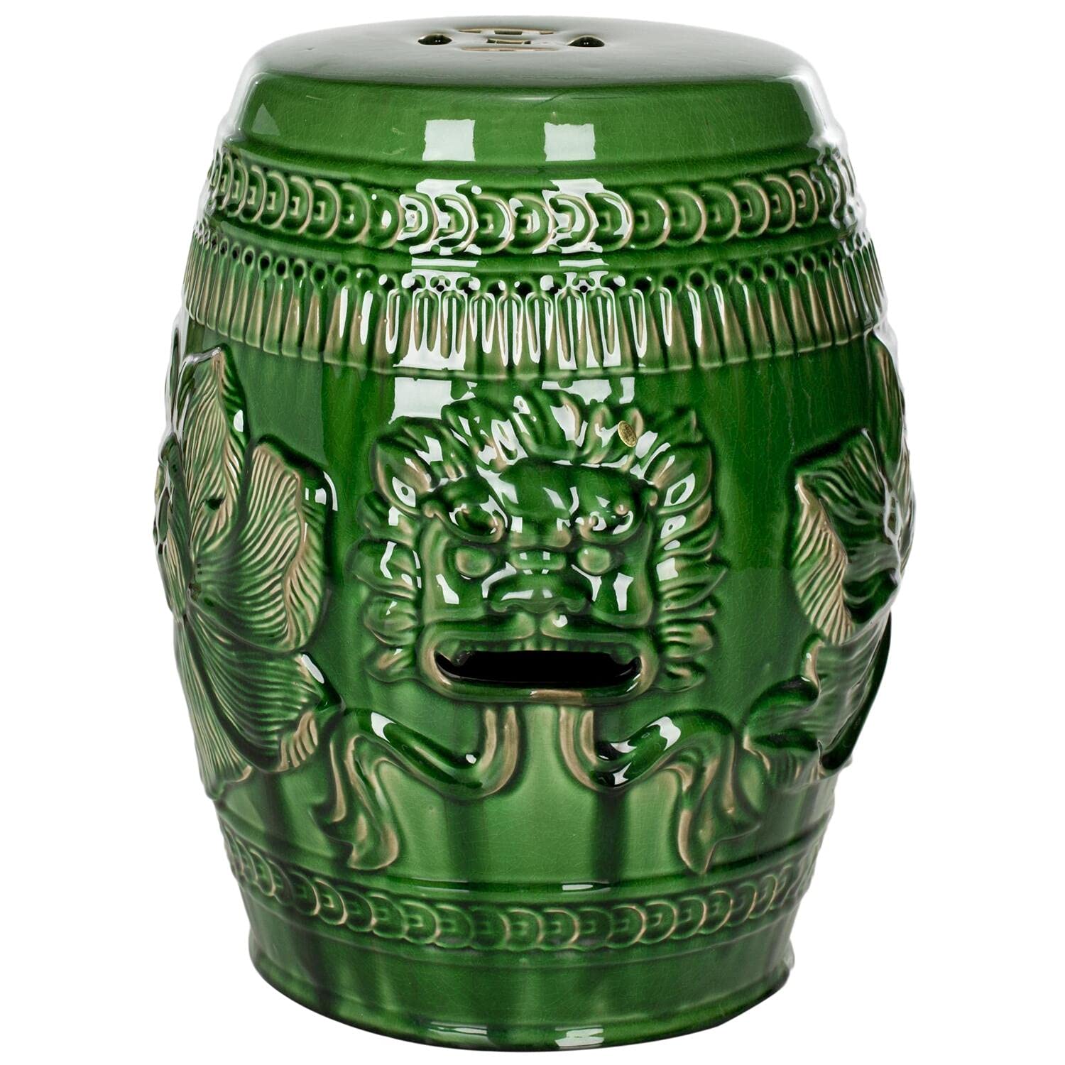 SAFAVIEH ACS4505A Chinese Dragon Ceramic Garden Stool - Handcrafted Decorative Outdoor Seat in Emerald Green | Perfect for Patio, Porch & Asian-Inspired Landscaping