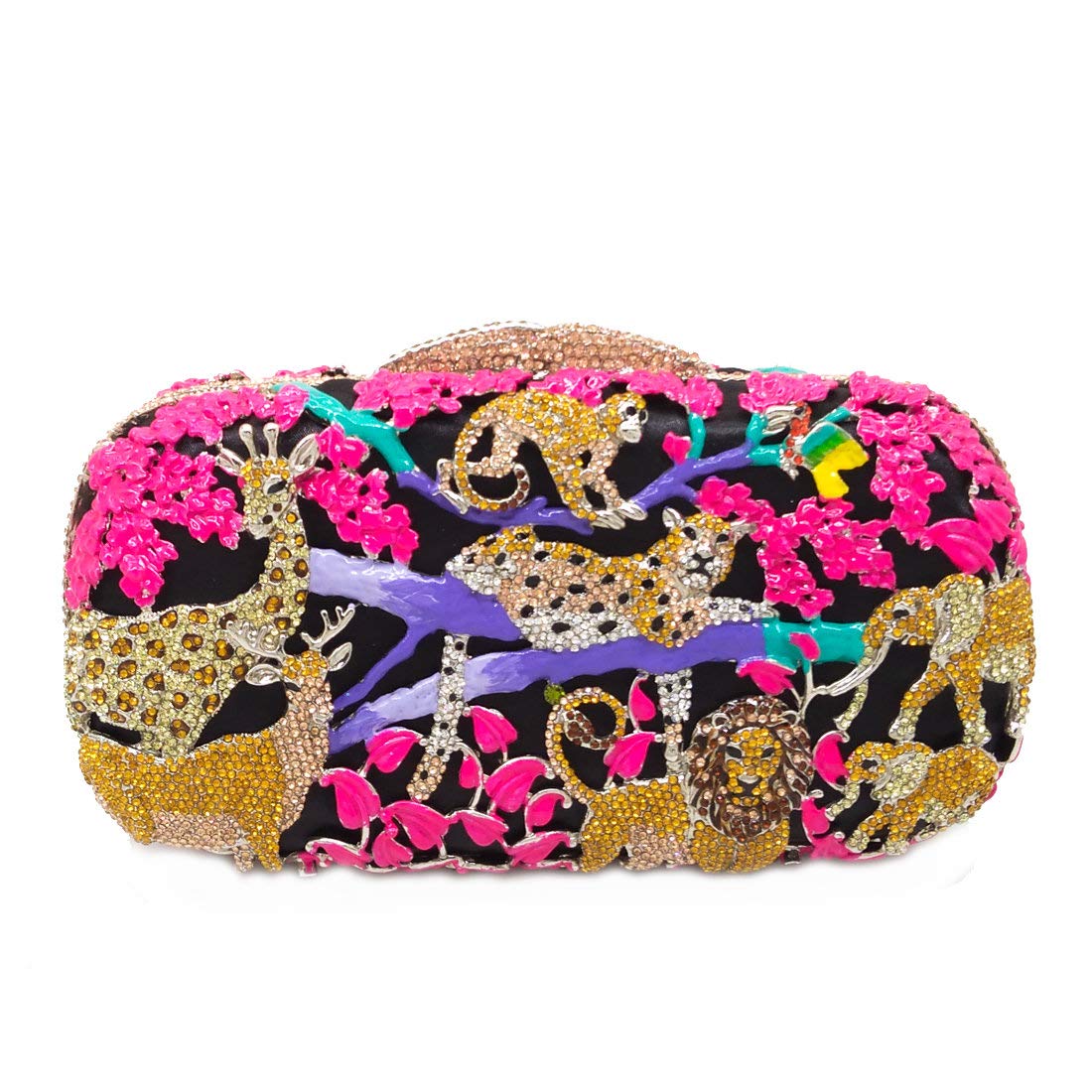 Luxury Crystal Clutch Purse for Women - Rhinestone Evening Bag with Forest Jungle Animal Design - Elegant Mini Handbag for Parties, Weddings & Formal Events