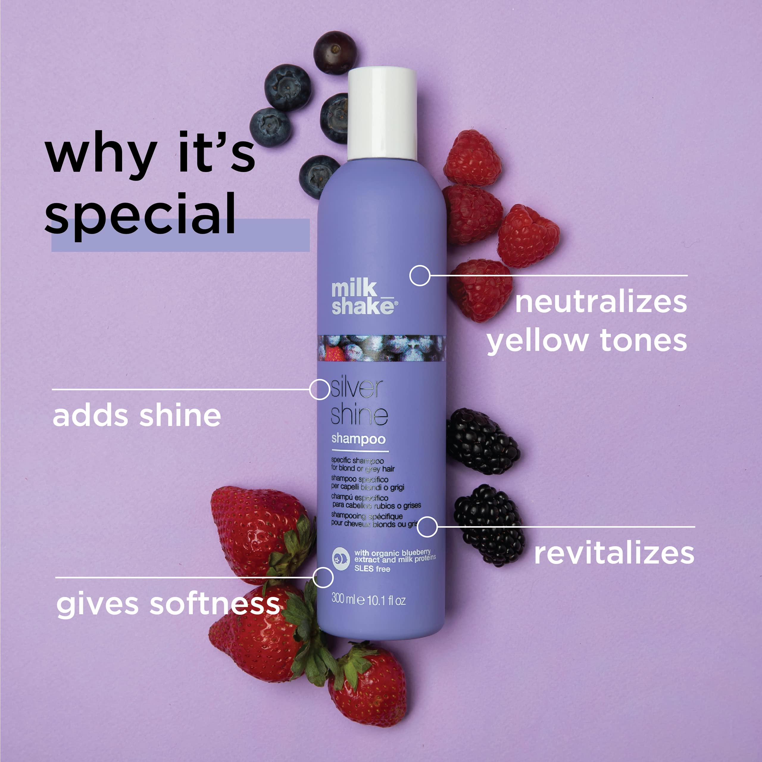 Bianco Milk Shake Silver Shine Shampoo 1000ml - Toning & Brightening for Blonde & Gray Hair - Salon Quality at Home - 1 Piece (33.8oz)