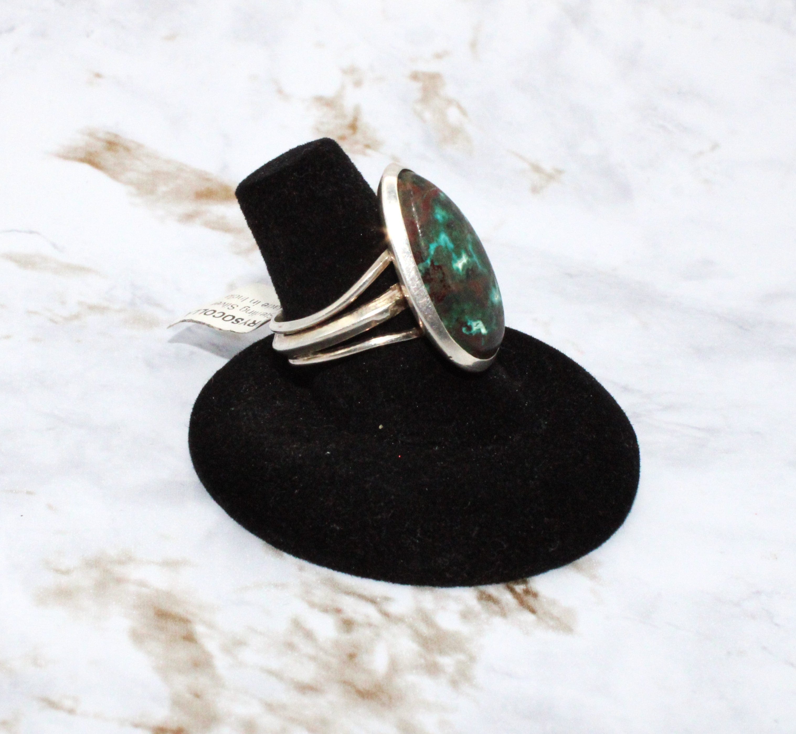 Chrysocolla Ring for Women Size 7.5 - Natural Stone Jewelry, Handmade Adjustable Silver Ring - Perfect for Gifts, Boho Style & Everyday Wear