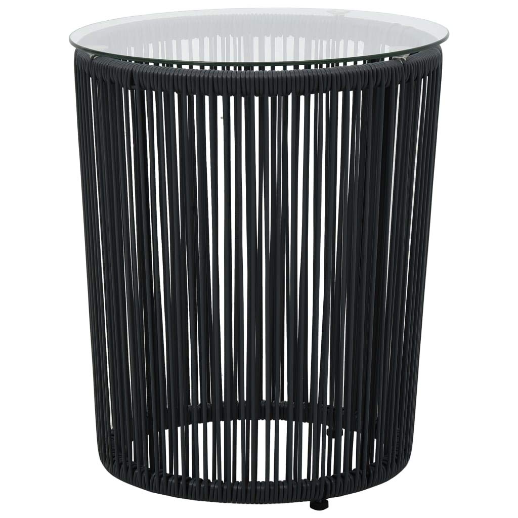 vidaXL 3-Piece PE Rattan Patio Bistro Lounge Set with Cushions - Black Outdoor Furniture with Tempered Glass Tabletop, Side Table & Comfortable Chairs - Perfect for Garden, Balcony, Poolside & Backyard Relaxation