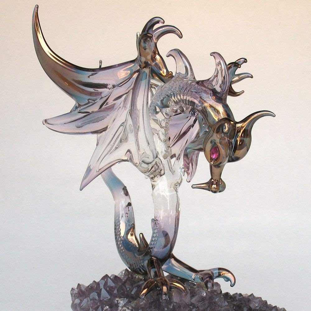 Hand Blown Glass Dragon Figurine with Wings - Flying Dragon Statue for Home Decor, Fantasy Collectibles & Gift Ideas | Perfect for Shelf Display, Office Desk & Medieval Theme Decorations