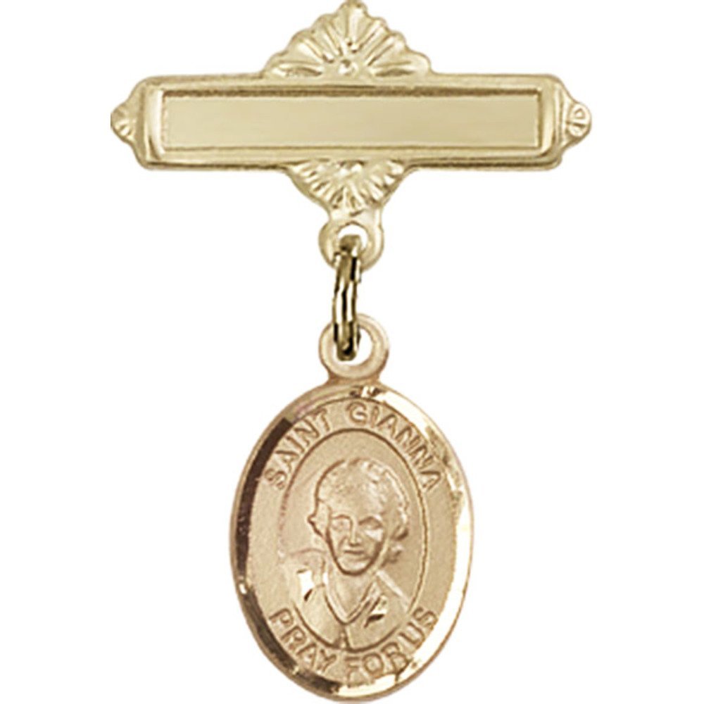 St. Gianna Beretta Molla Gold Filled Baby Badge Charm - 1 X 5/8 Inch Polished Pin for Baptism, First Communion & Baby Shower Gifts