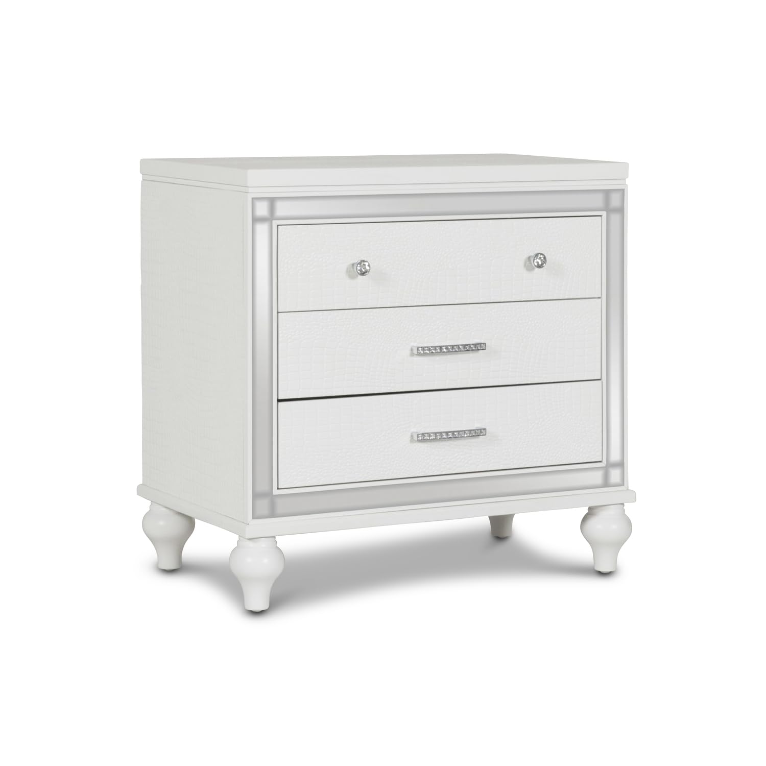 Valentino Solid Wood 3-Drawer Nightstand - Classic White Bedside Table for Bedroom, Living Room & Office Furniture